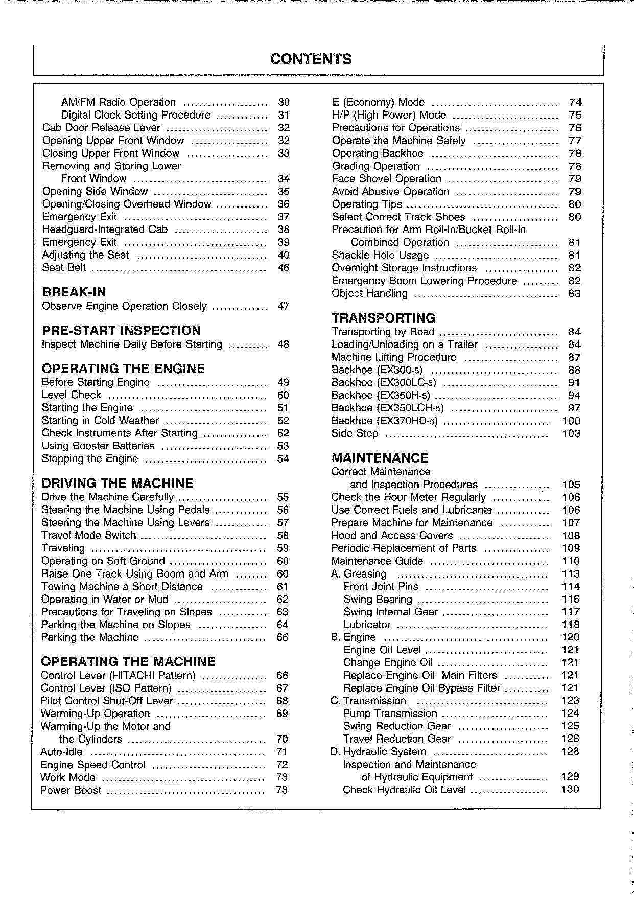 HITACHI EX300-5 EX350H-5 EX350LCH-5 EX350K EX370HD-5 EXCAVATOR OPERATORS MANUAL