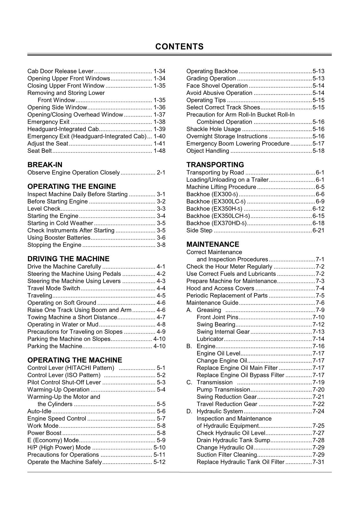 HITACHI EX300-5 EXCAVATOR OPERATORS MANUAL