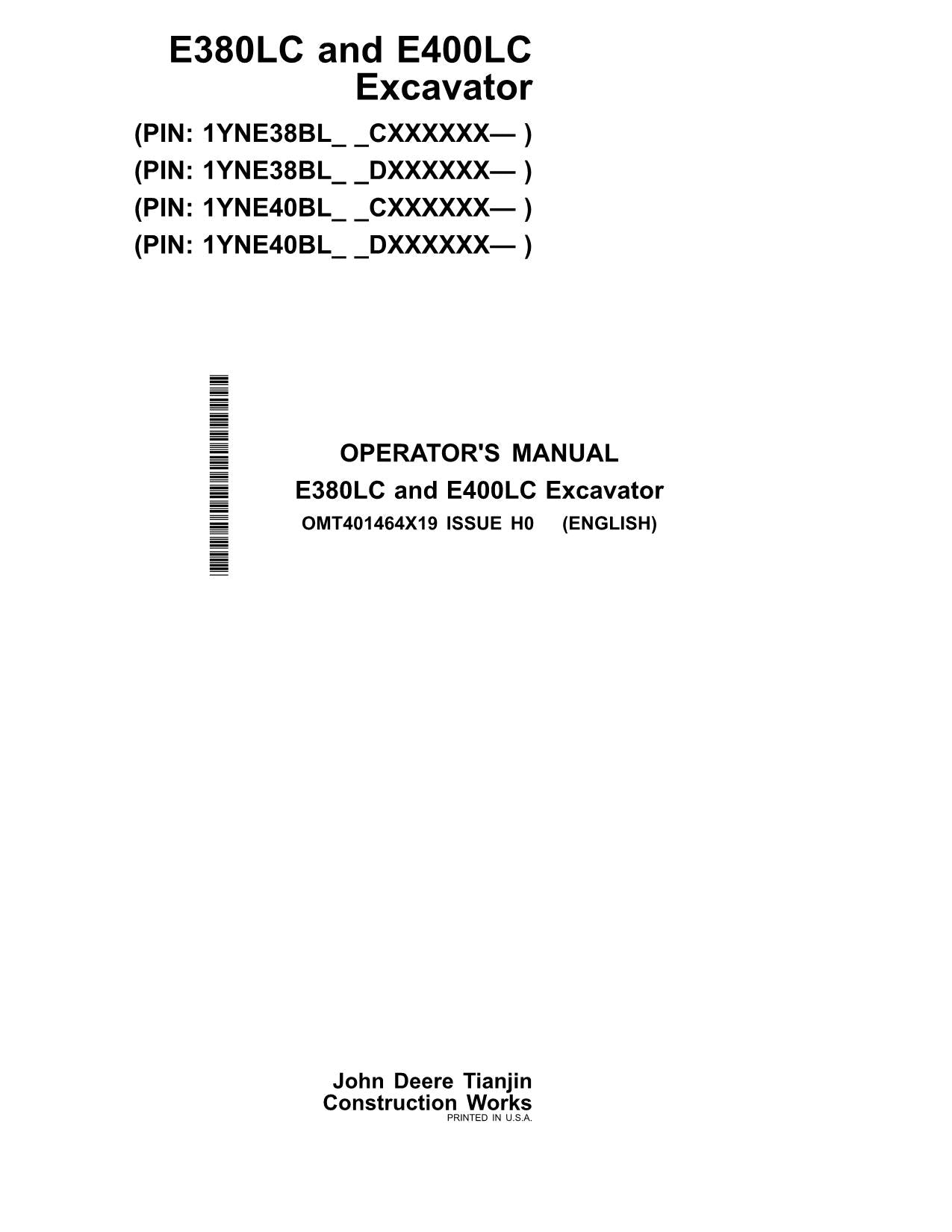 JOHN DEERE E380-II E400-II BAGGER-BETRIEBSHANDBUCH