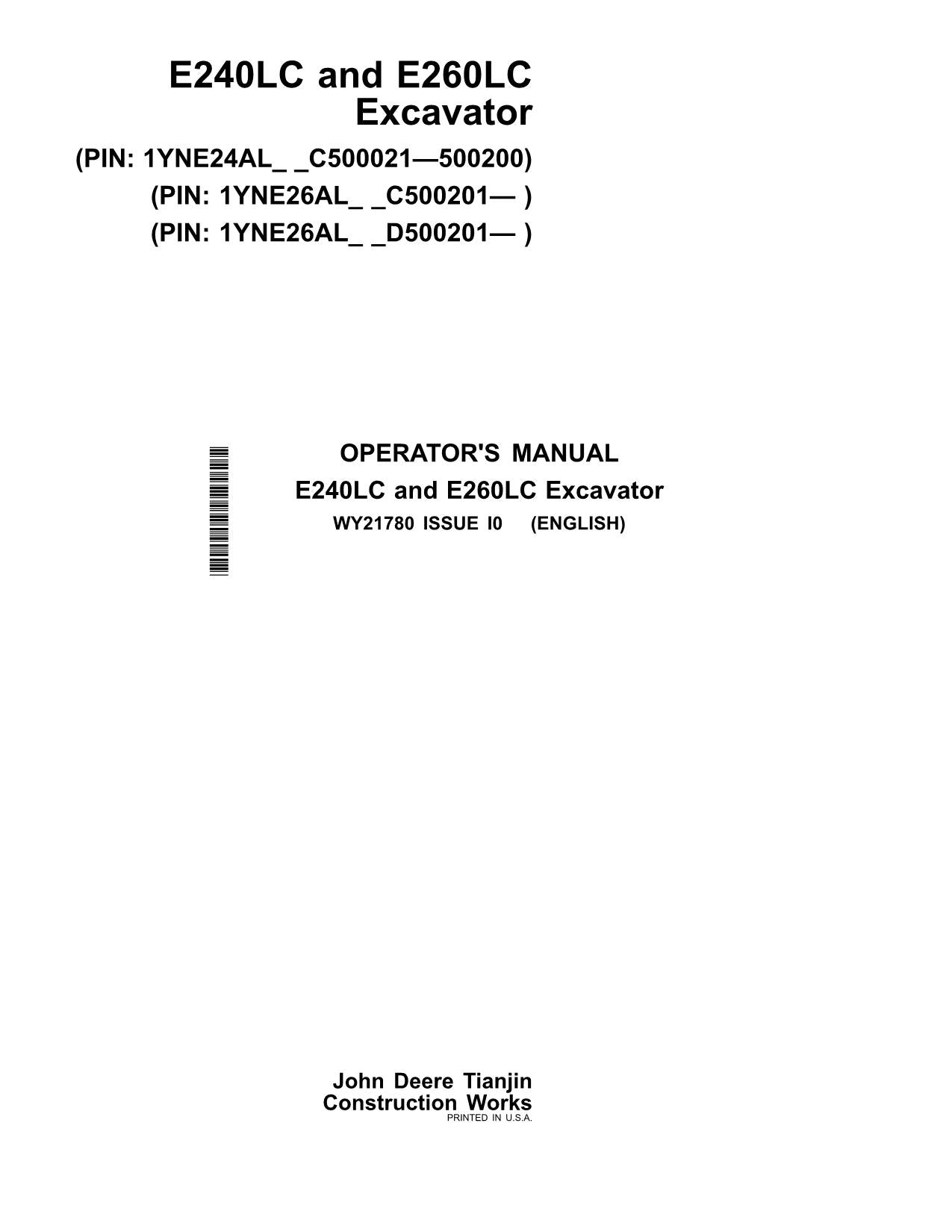 JOHN DEERE E240LC E260LC BAGGER-BETRIEBSHANDBUCH