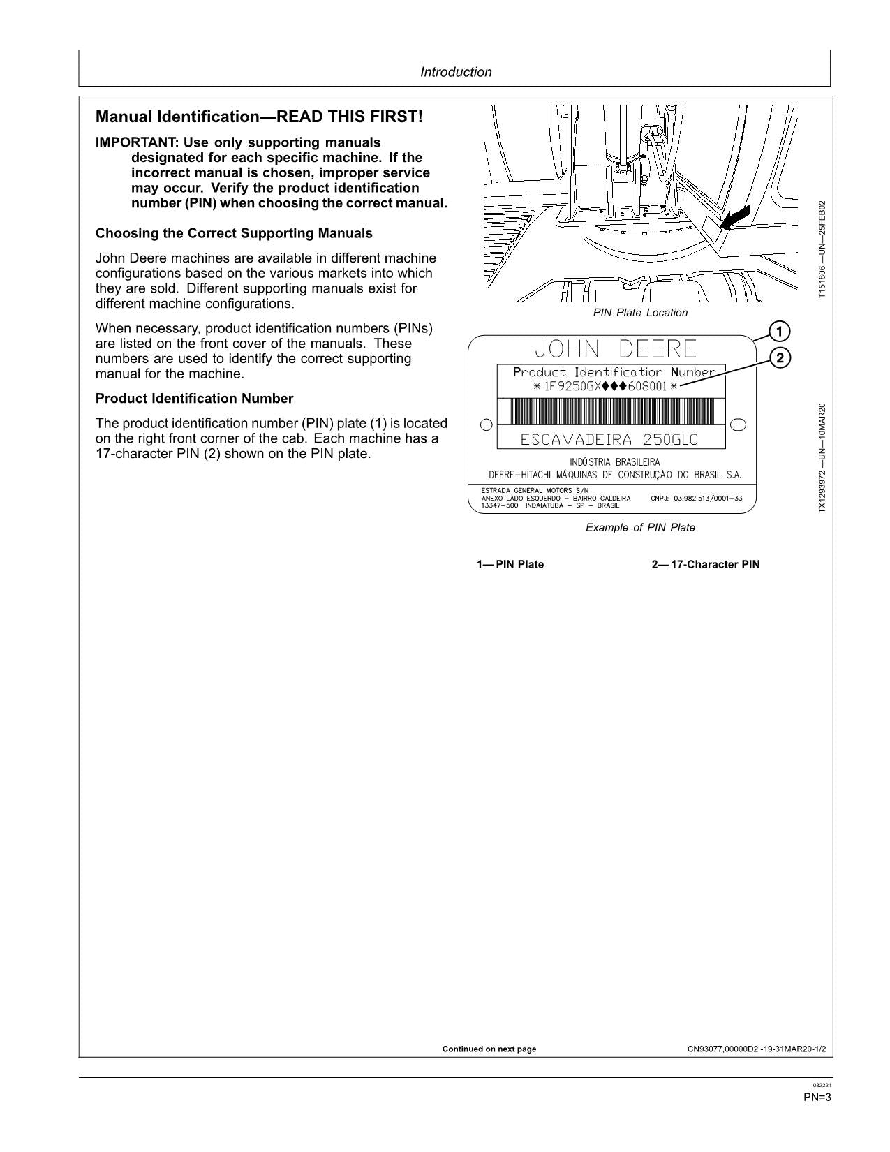 JOHN DEERE 250GLC EXCAVATOR OPERATORS MANUAL