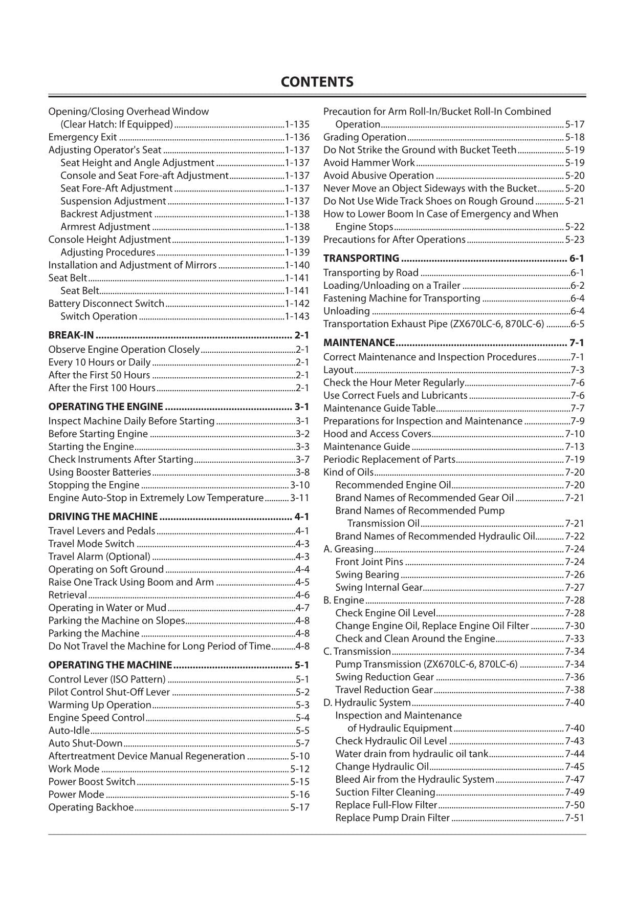 HITACHI ZAXIS ZX 470LC-6 670LC-6 870LC-6 EXCAVATOR OPERATORS MANUAL