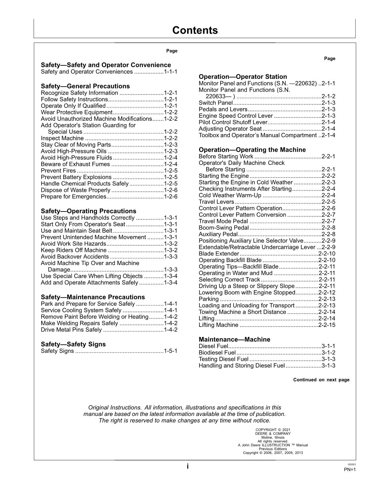 JOHN DEERE 17D EXCAVATOR OPERATORS MANUAL