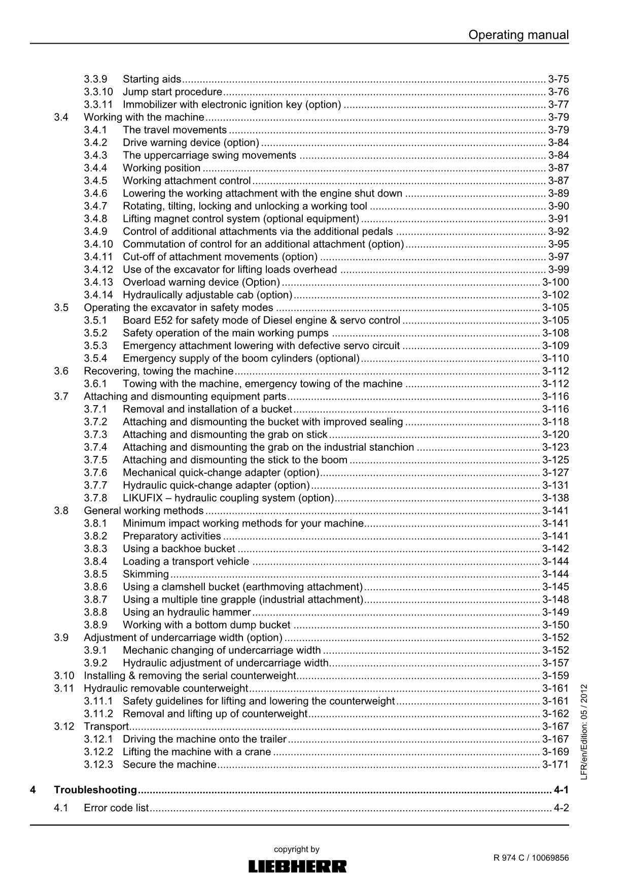 Liebherr R974 C Excavator Operators manual