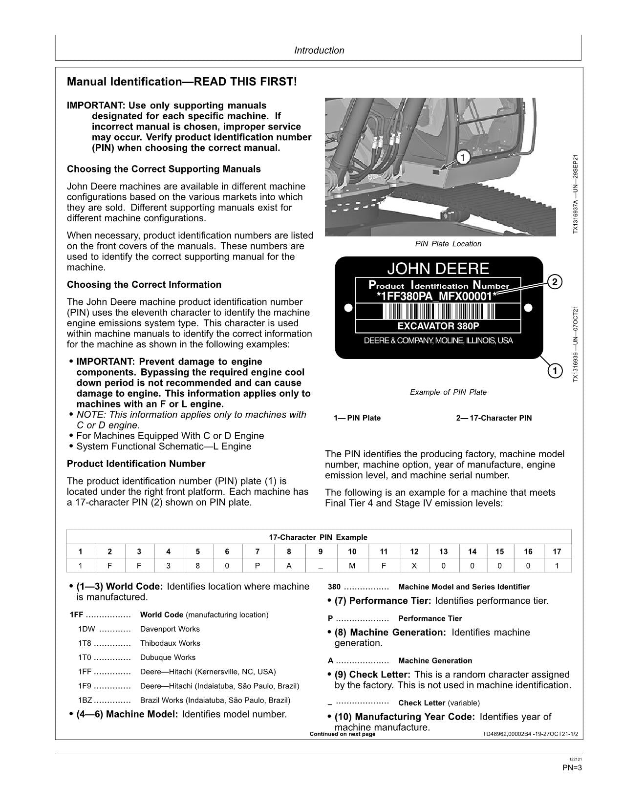 JONH DEERE 380 P EXCAVATOR OPERATORS MANUAL