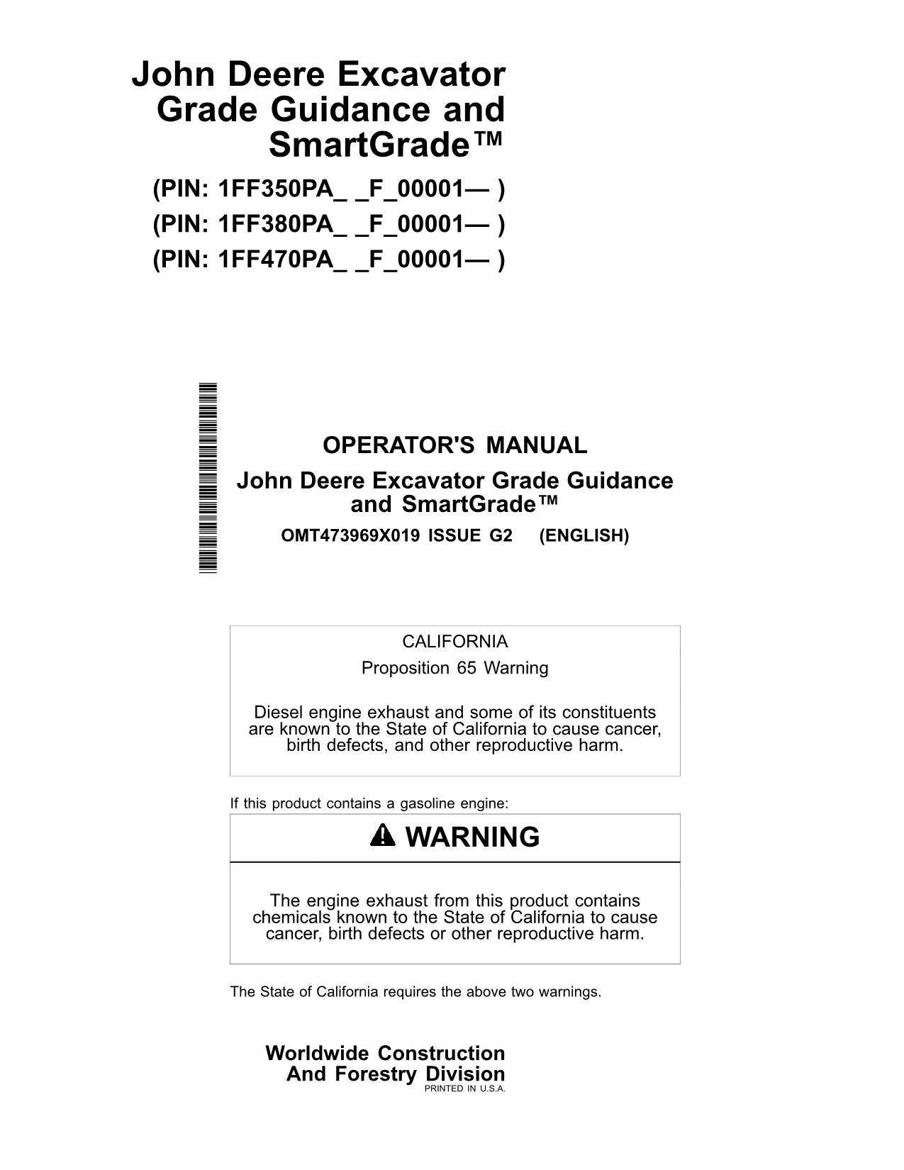 JONH DEERE 350 380 P EXCAVATOR OPERATORS MANUAL