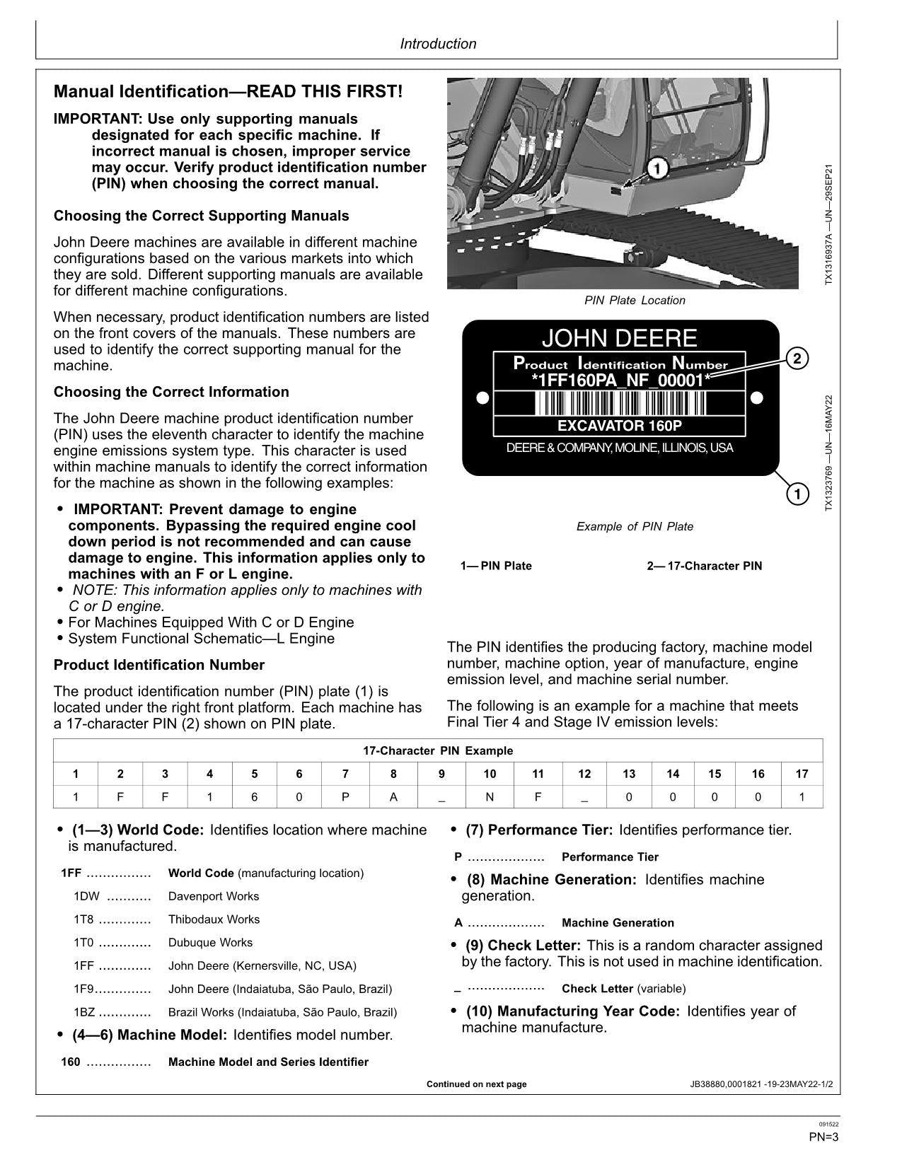 JONH DEERE 160 P EXCAVATOR OPERATORS MANUAL