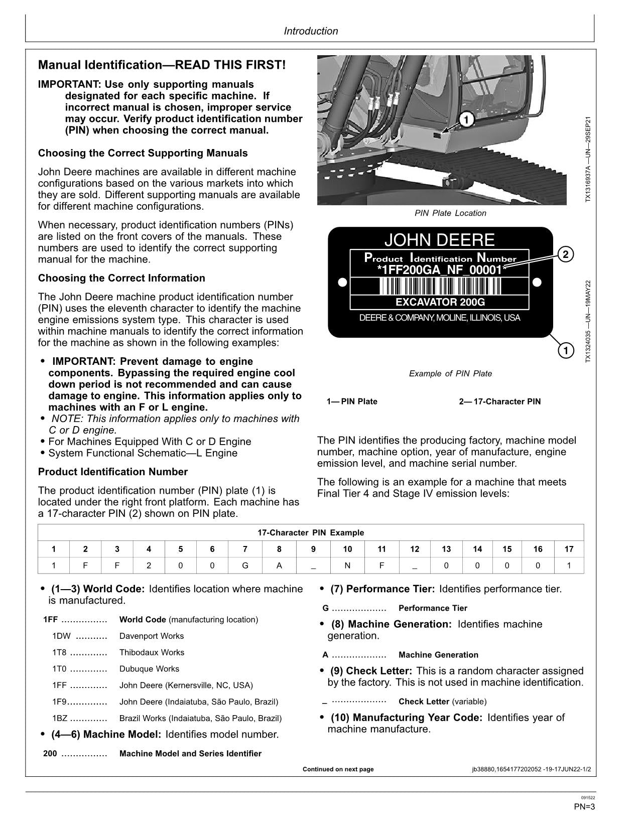 JONH DEERE 200 G EXCAVATOR OPERATORS MANUAL