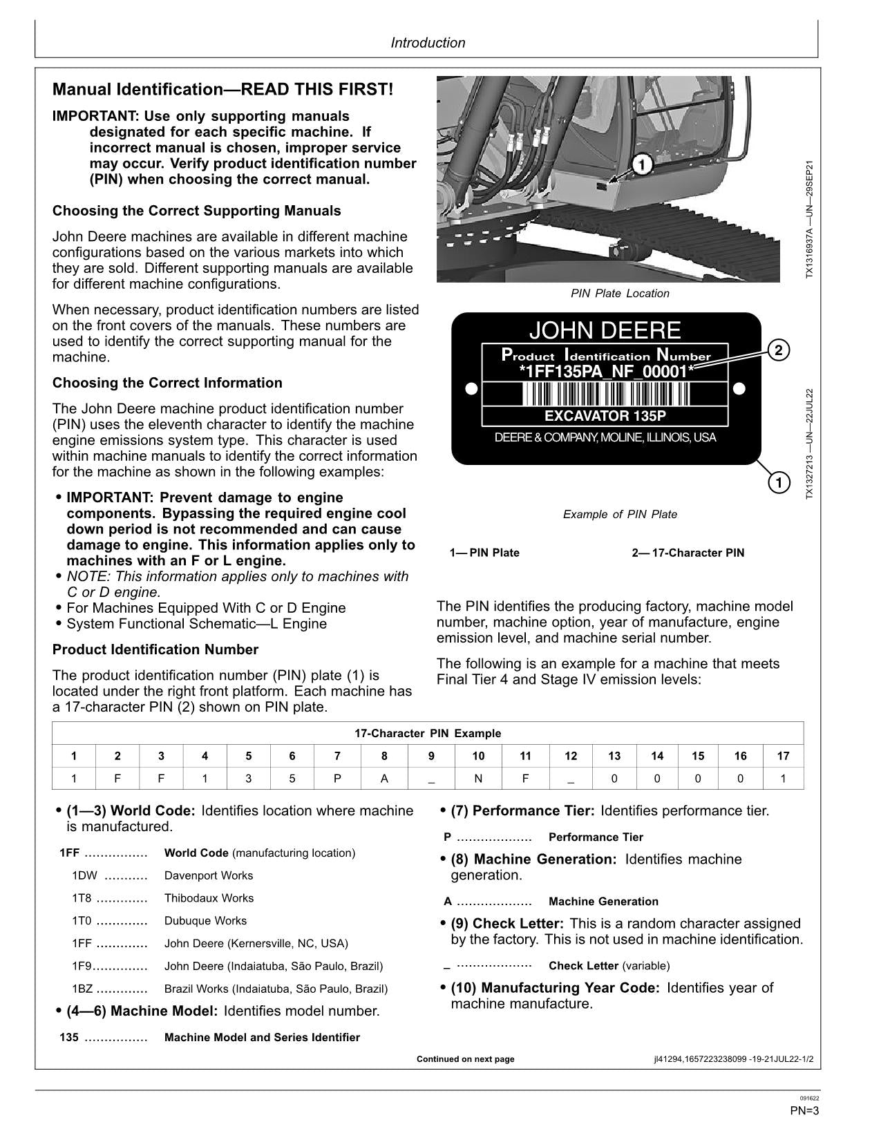 JONH DEERE 135 P EXCAVATOR OPERATORS MANUAL