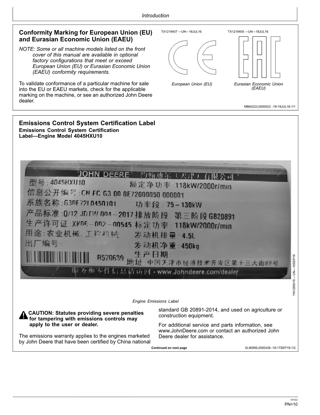 JONH DEERE E210-II E230-II EXCAVATOR OPERATORS MANUAL