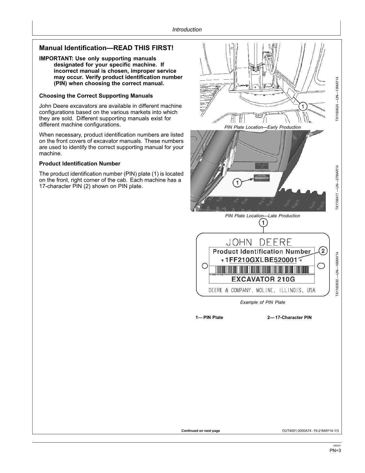 JONH DEERE 210G 210GLC EXCAVATOR OPERATORS MANUAL ser E520001-