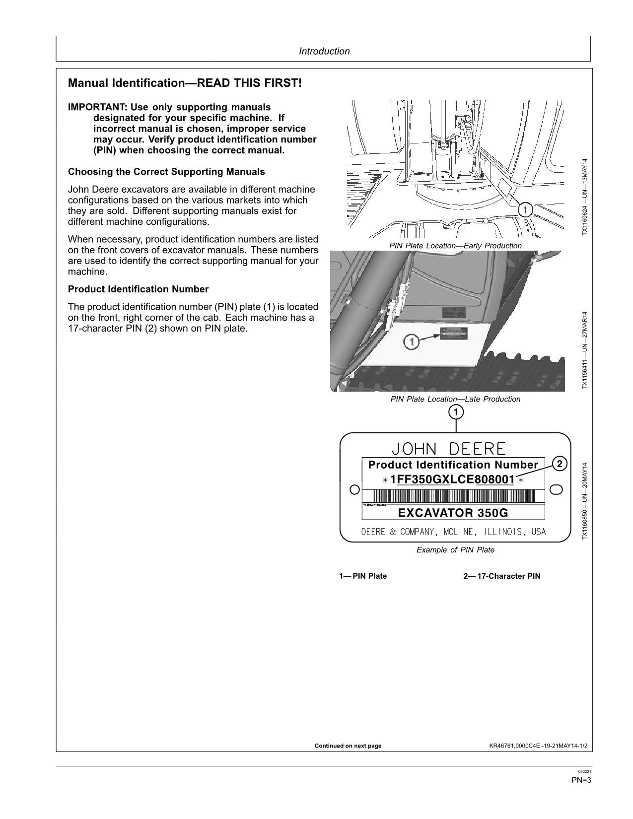 MANUEL D'UTILISATION DE L'EXCAVATRICE JONH DEERE 350GLC #1