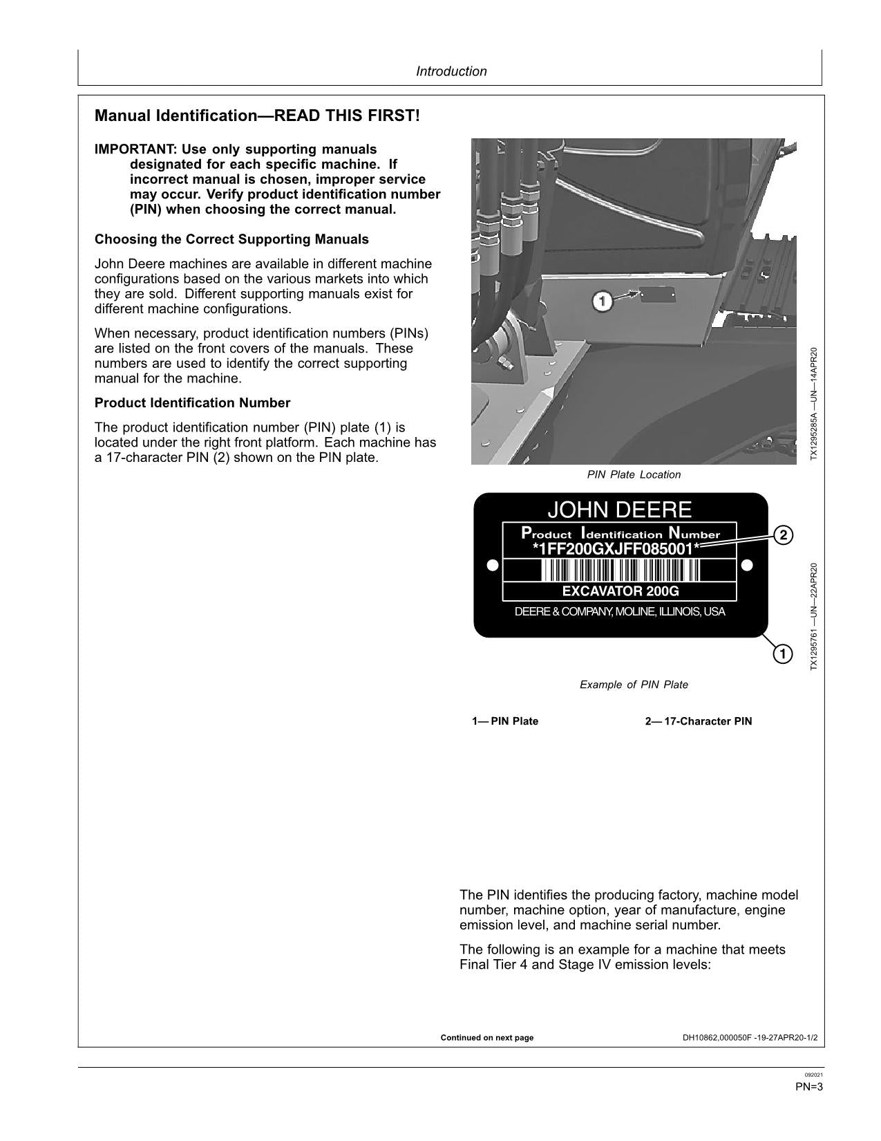 JONH DEERE 200G EXCAVATOR OPERATORS MANUAL