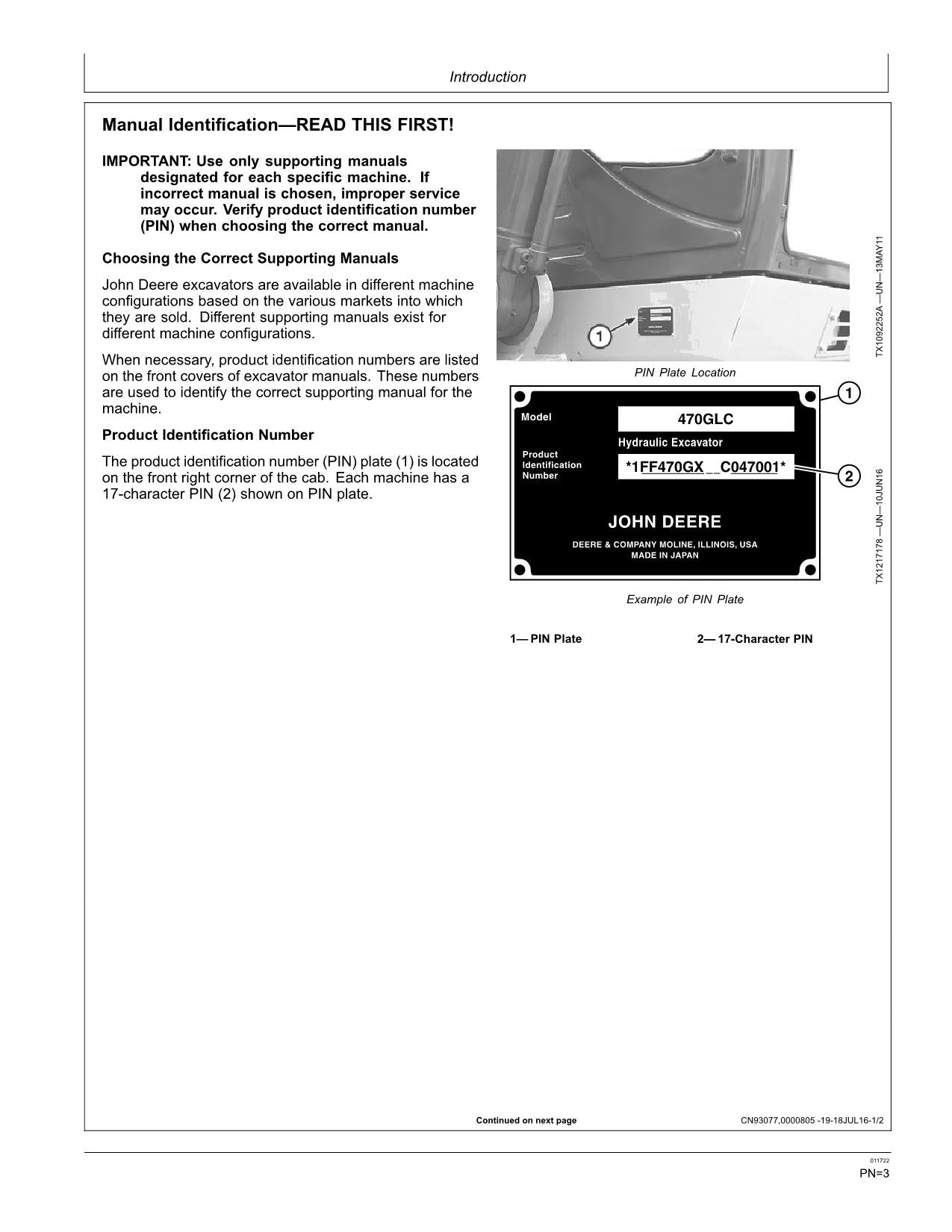 JONH DEERE 470GLC EXCAVATOR OPERATORS MANUAL #3