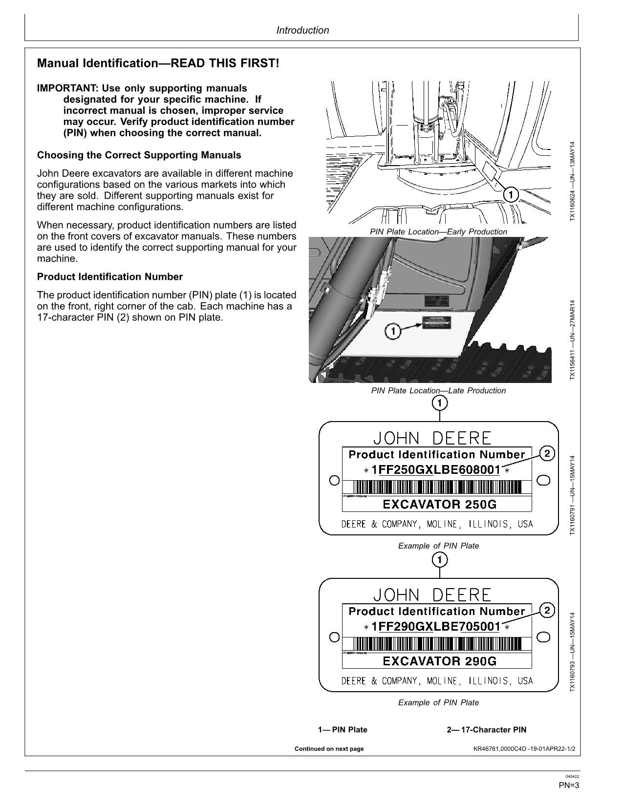 JONH DEERE 250GLC 290GLC EXCAVATOR OPERATORS MANUAL