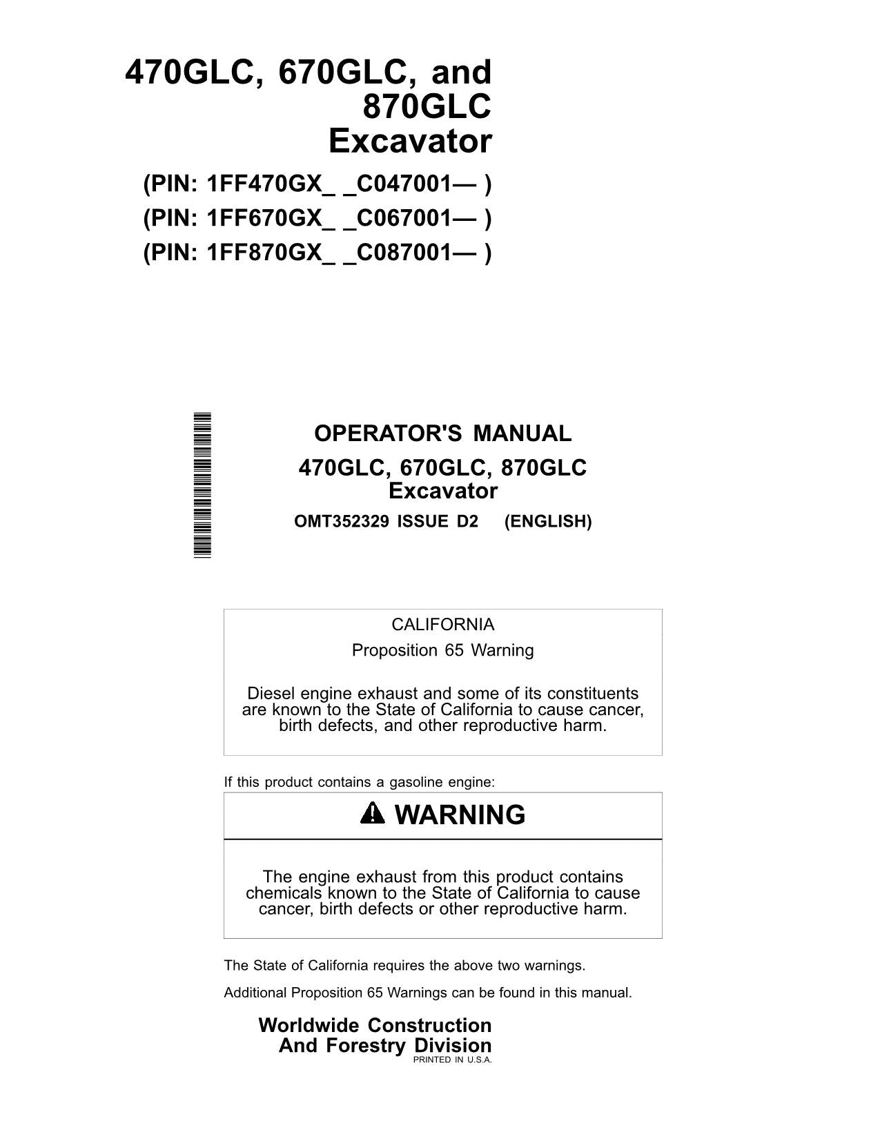 JONH DEERE 470GLC EXCAVATOR OPERATORS MANUAL #4