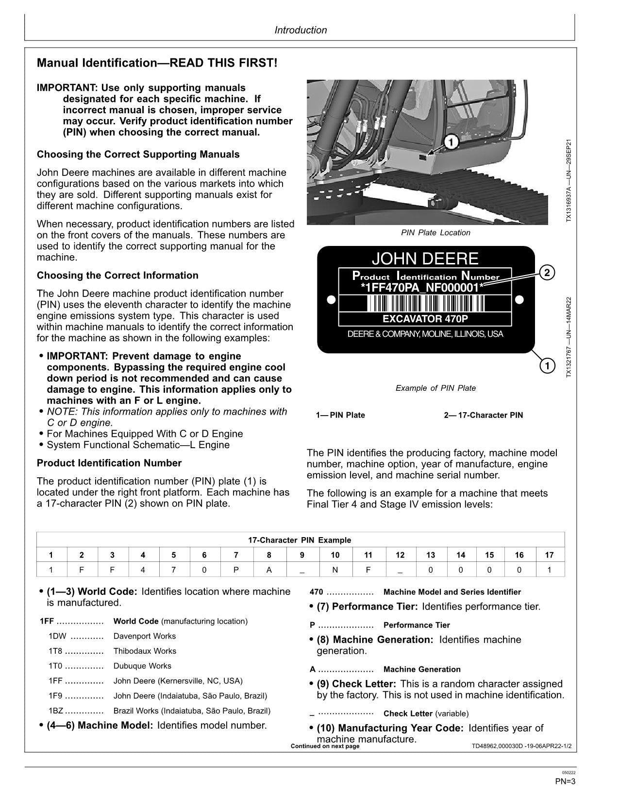 JONH DEERE 470 P EXCAVATOR OPERATORS MANUAL