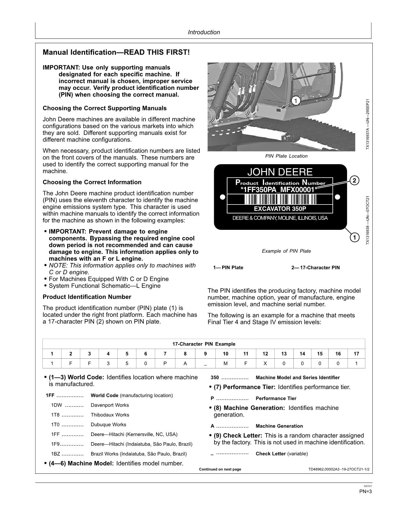 JONH DEERE 350 P EXCAVATOR OPERATORS MANUAL