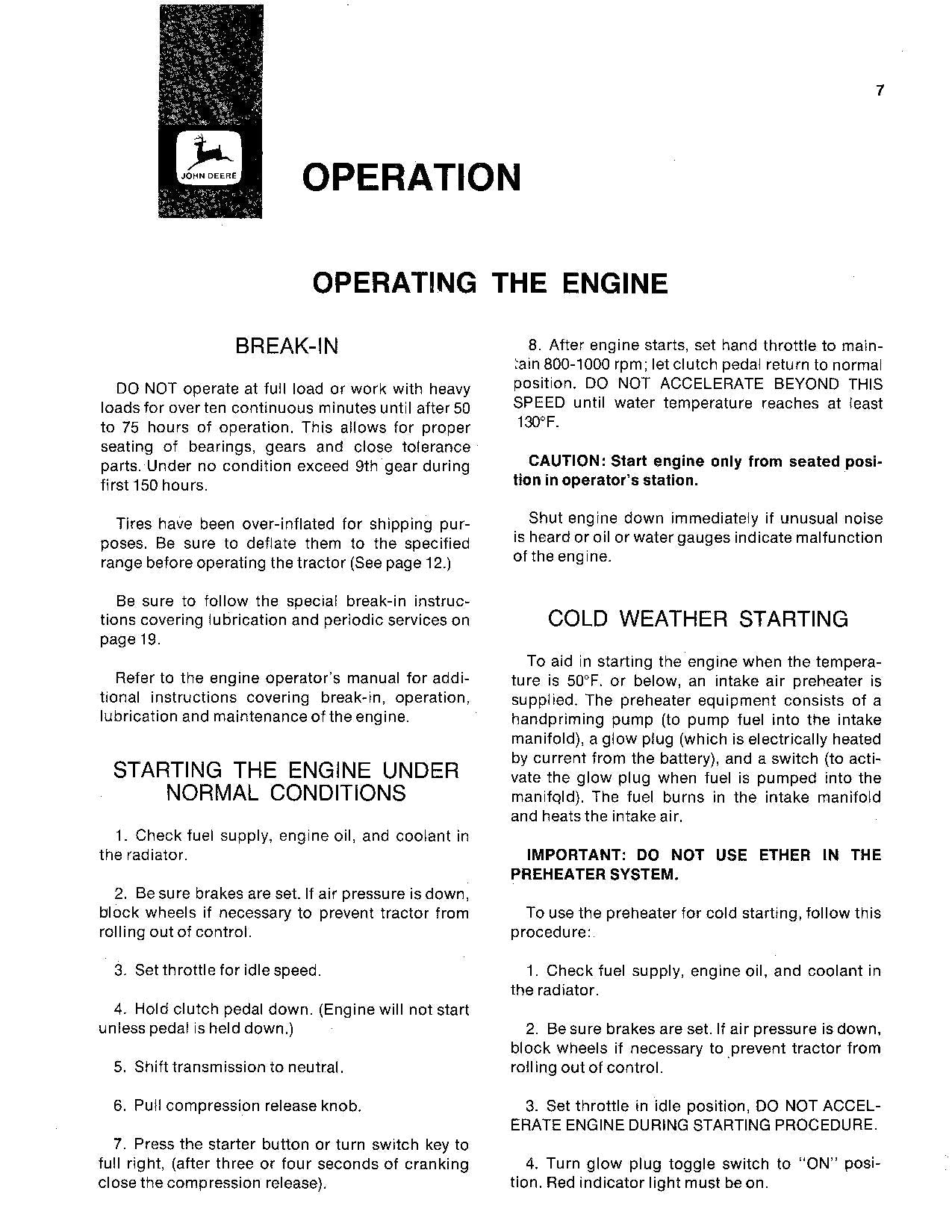 JOHN DEERE WA14 WA17 TRAKTOR-BETRIEBSHANDBUCH