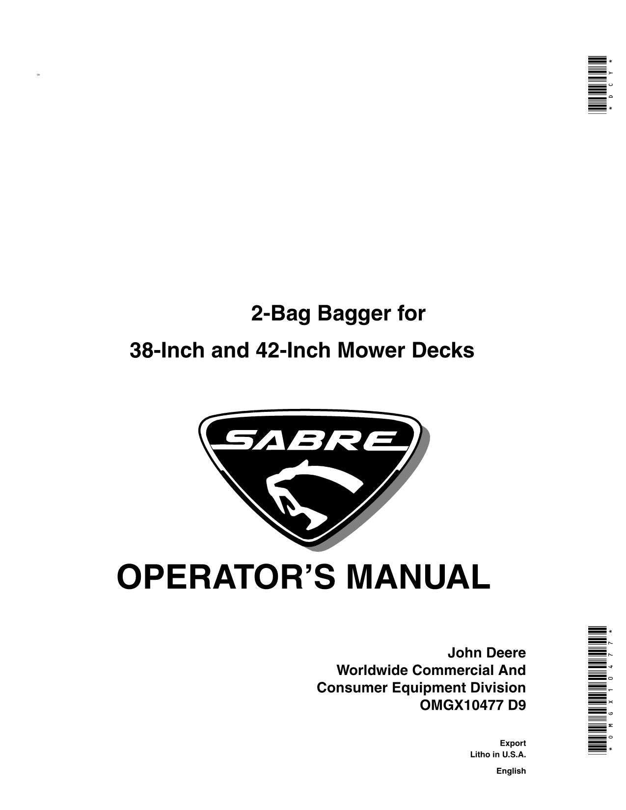 JOHN DEERE 1638H 38 INCH 42 INCH SABRE 1638HS SABRE TRACTOR OPERATORS MANUAL