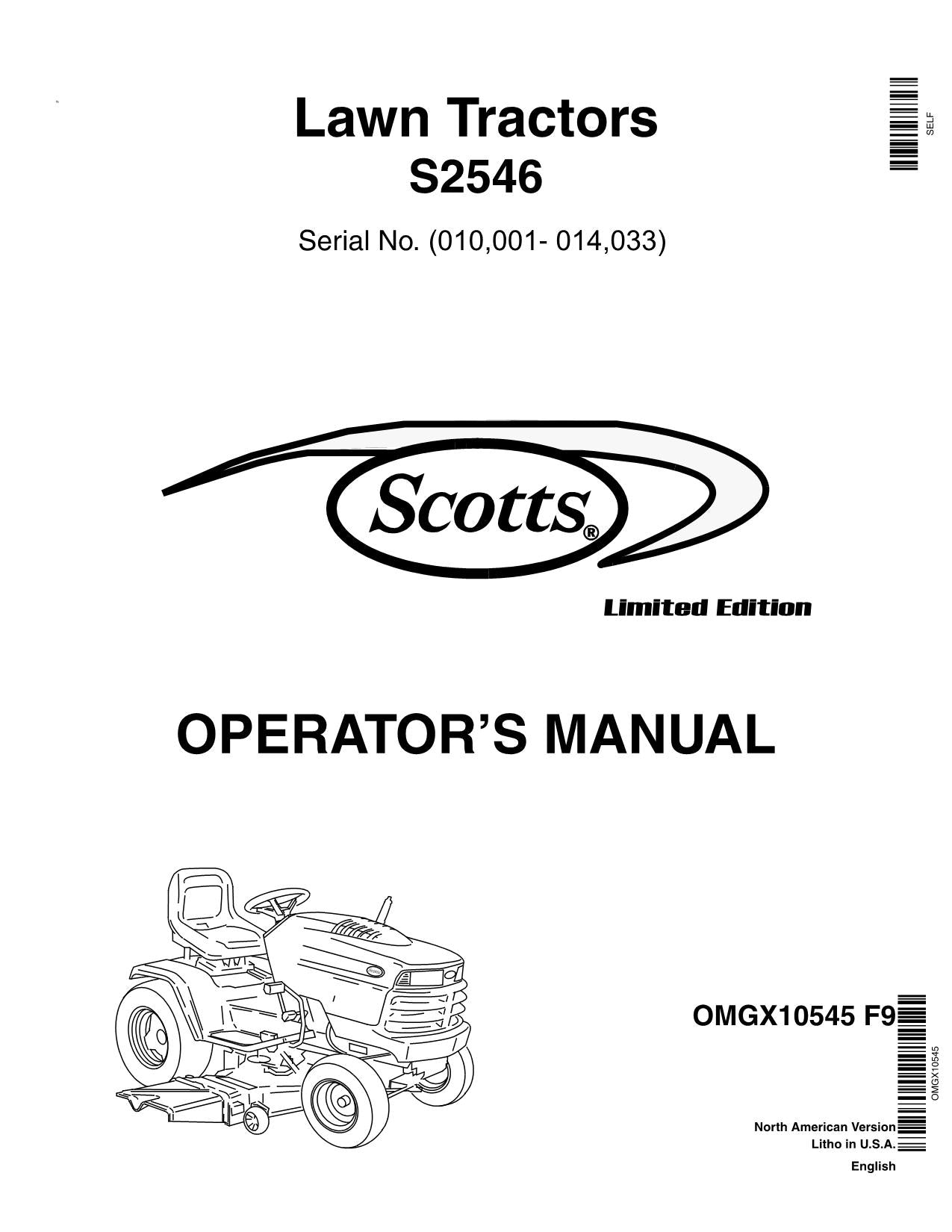 MANUEL D'UTILISATION DU TRACTEUR JOHN DEERE S2546 010001-014033