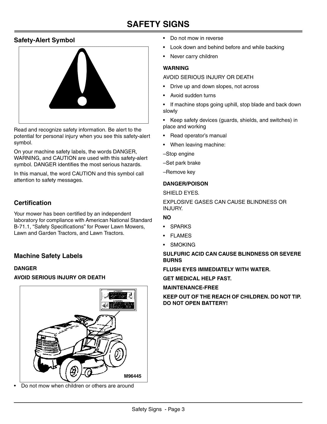 MANUEL D'UTILISATION DU TRACTEUR JOHN DEERE S2546 014034-