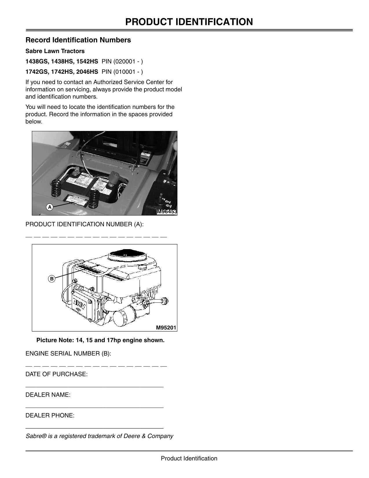 JOHN DEERE 1438GS 1438HS SABRE 1538HS 1542HS  TRACTOR OPERATORS MANUAL