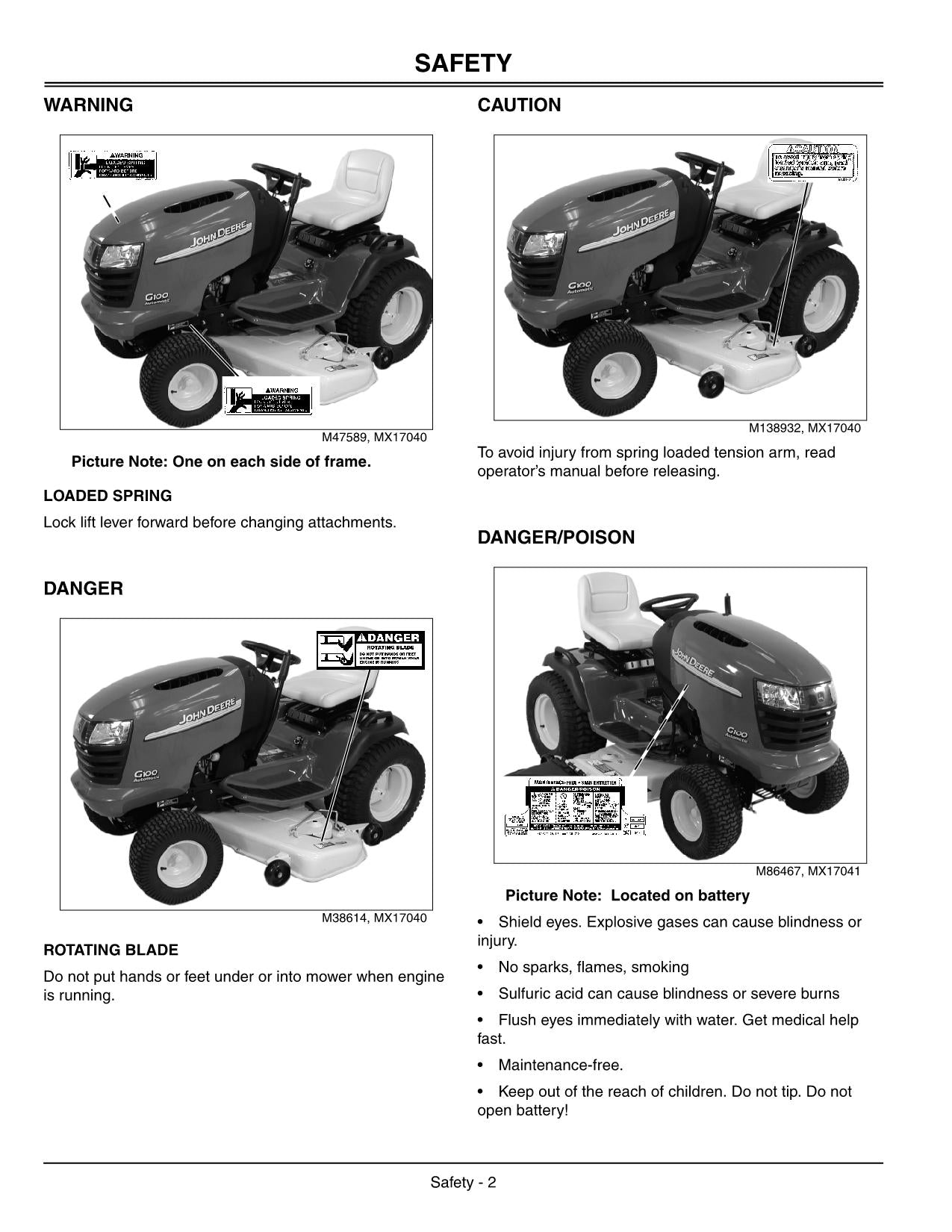 JOHN DEERE G100 TRACTOR OPERATORS MANUAL