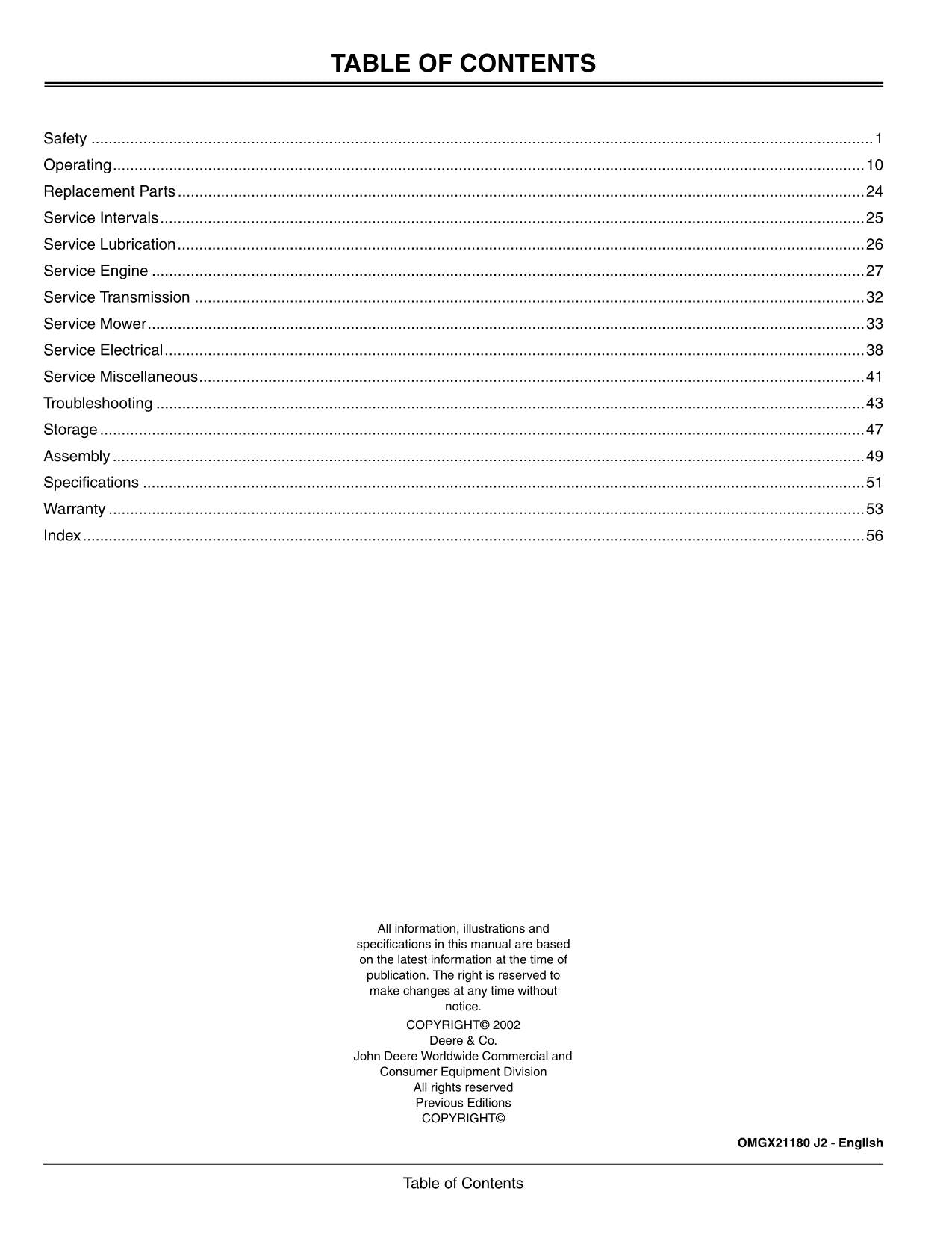 JOHN DEERE G100 TRACTOR OPERATORS MANUAL