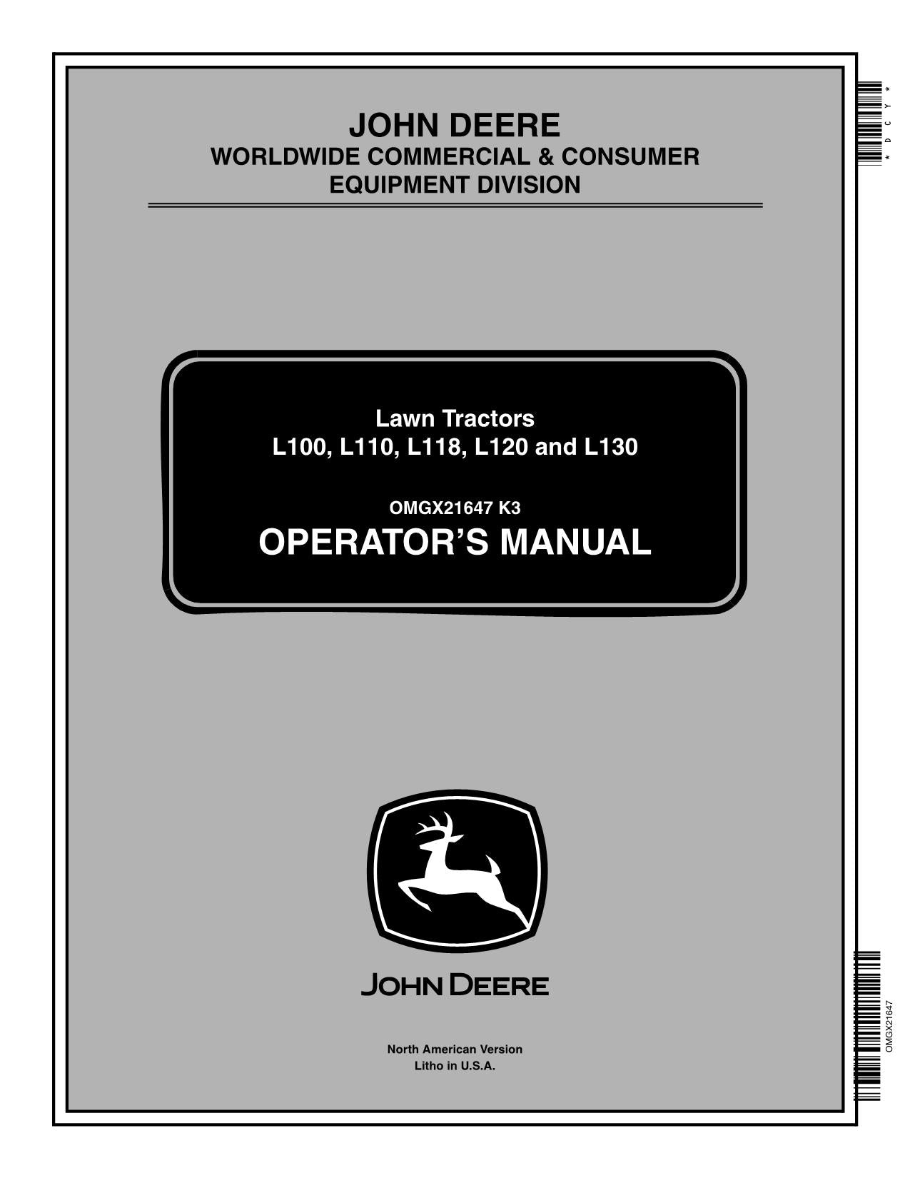 JOHN DEERE L100 L110 L120 L130 L118 TRACTOR OPERATORS MANUAL