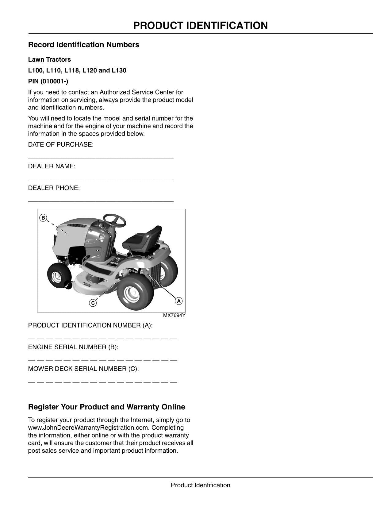John Deere L100 L110 L120 L130 L118 Tractor Operators Manual Profmanual 1802