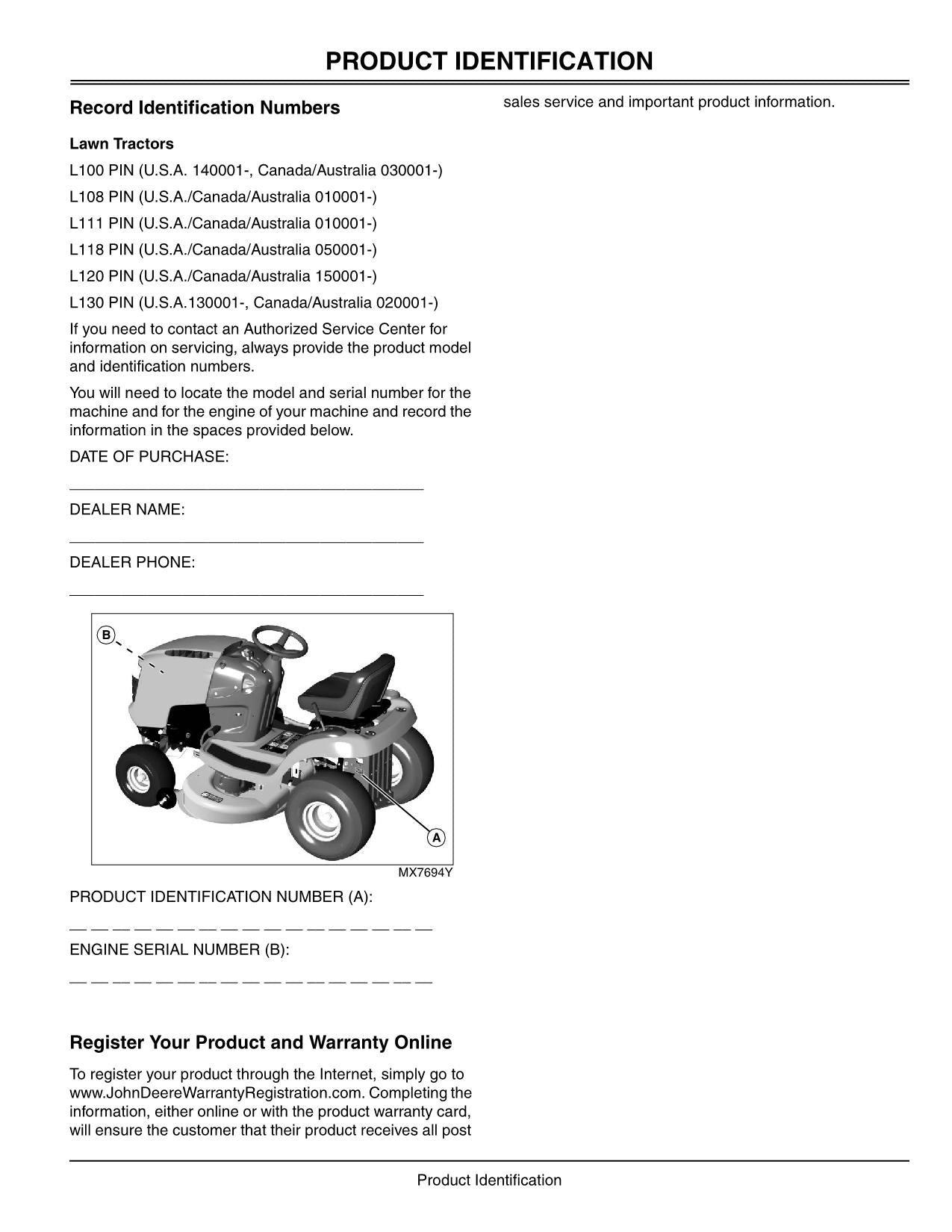 JOHN DEERE L100 L118 L120 L130 L111 L108 TRAKTOR-BETRIEBSHANDBUCH