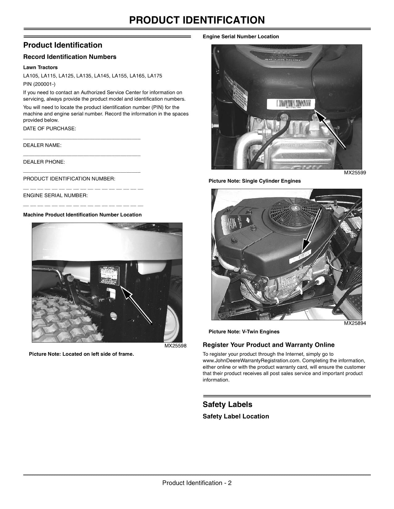 JOHN DEERE LA105 LA115 LA125 LA135 TRAKTOR-BETRIEBSHANDBUCH OMGX23171