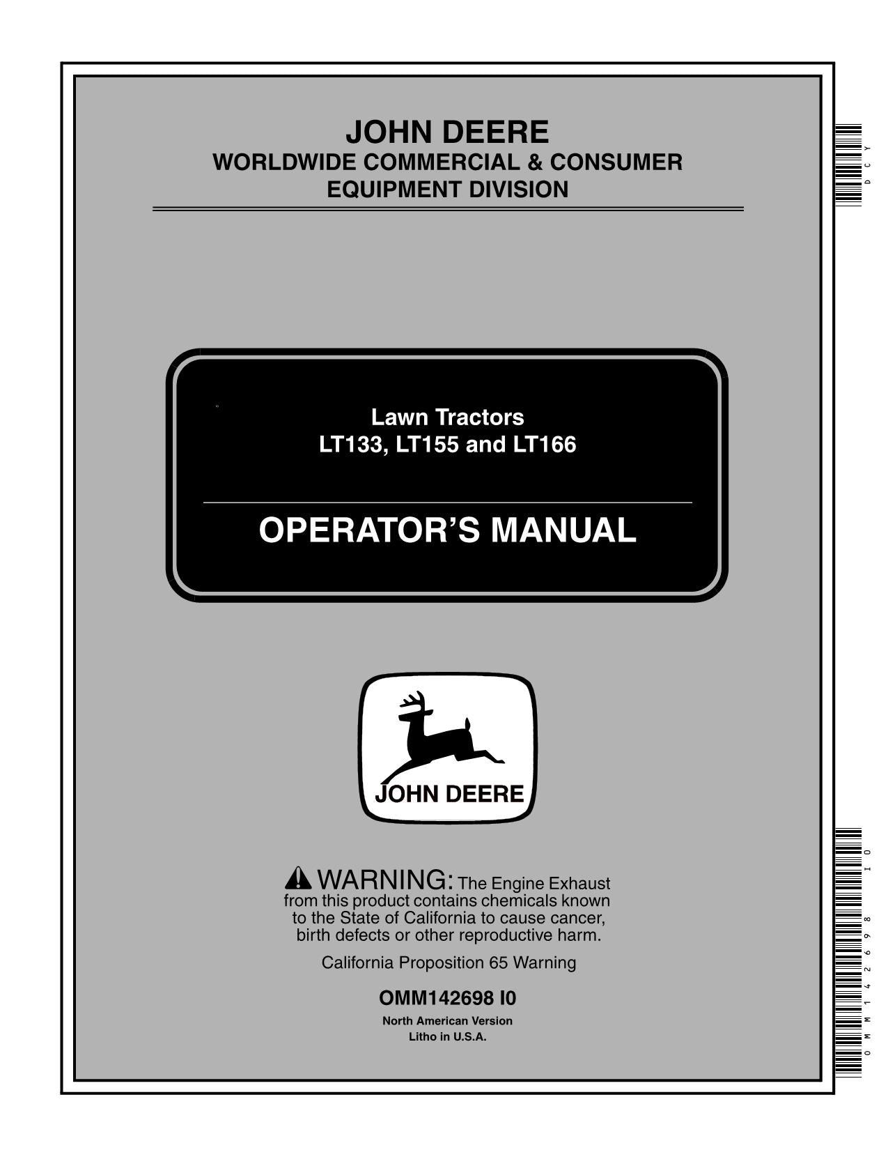 MANUEL D'UTILISATION DU TRACTEUR JOHN DEERE LT133 LT166 LT155