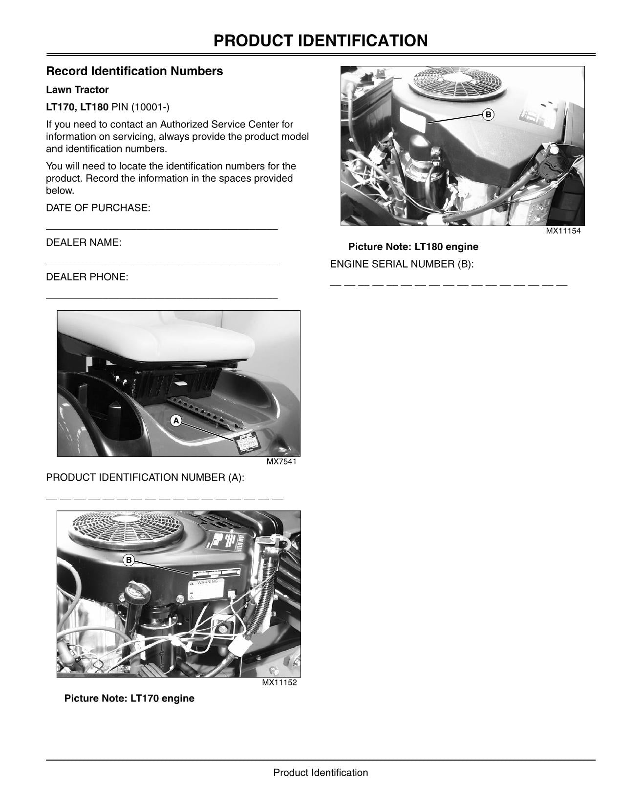 JOHN DEERE LT180 LT170 TRACTOR OPERATORS MANUAL