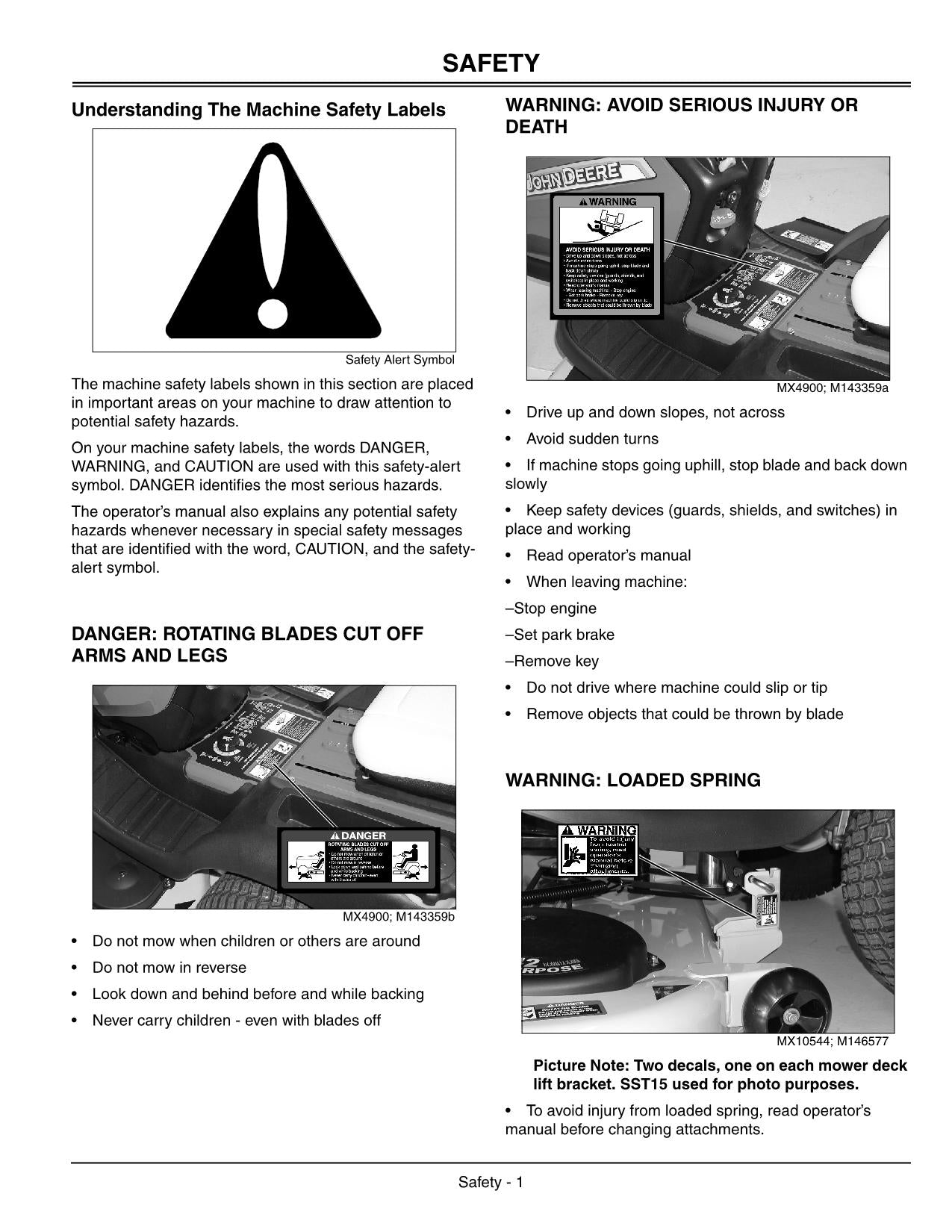 JOHN DEERE SST15 TRACTOR OPERATORS MANUAL