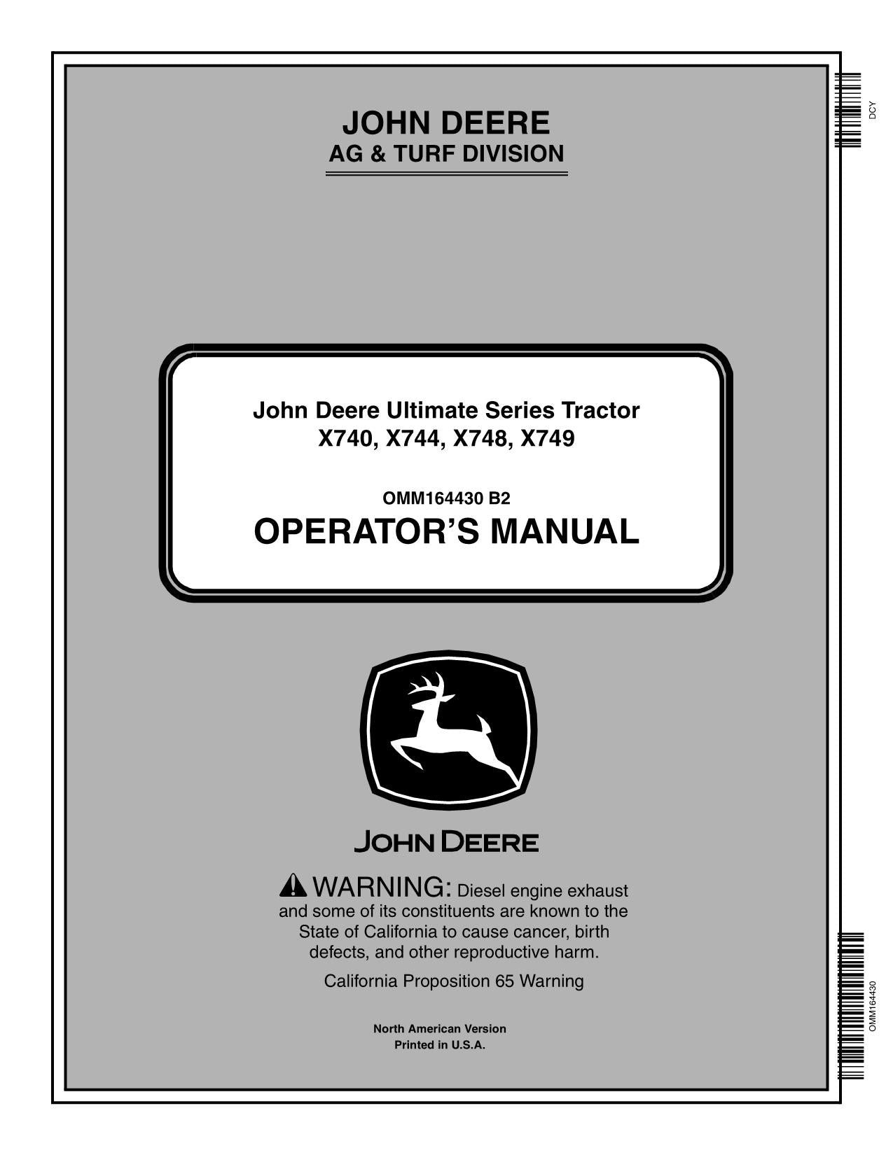 JOHN DEERE X740 X744 X748 X749 TRACTOR OPERATORS MANUAL