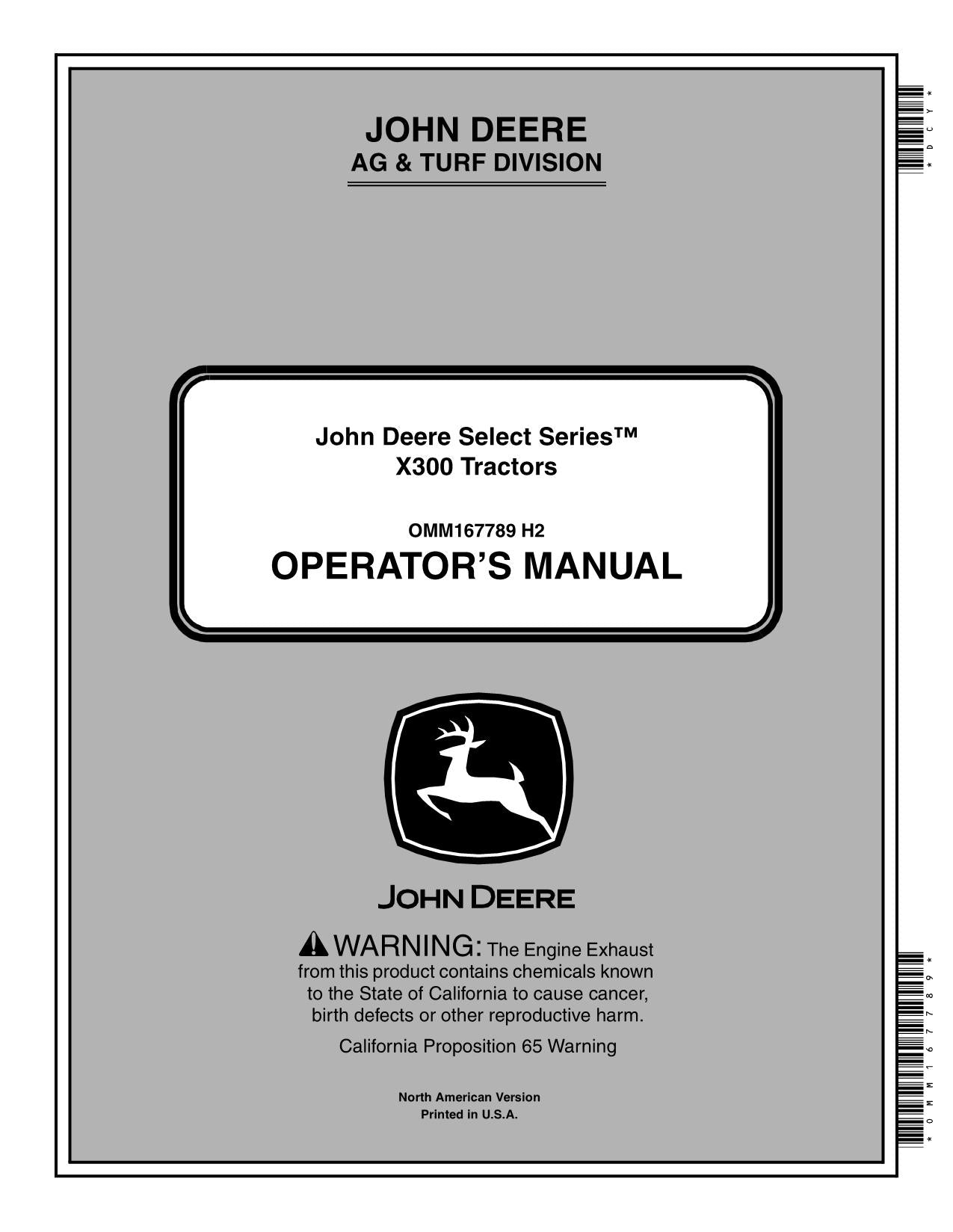 JOHN DEERE X300 X304 X310 X320 X324 X360 TRAKTOR-BETRIEBSHANDBUCH NR. 3