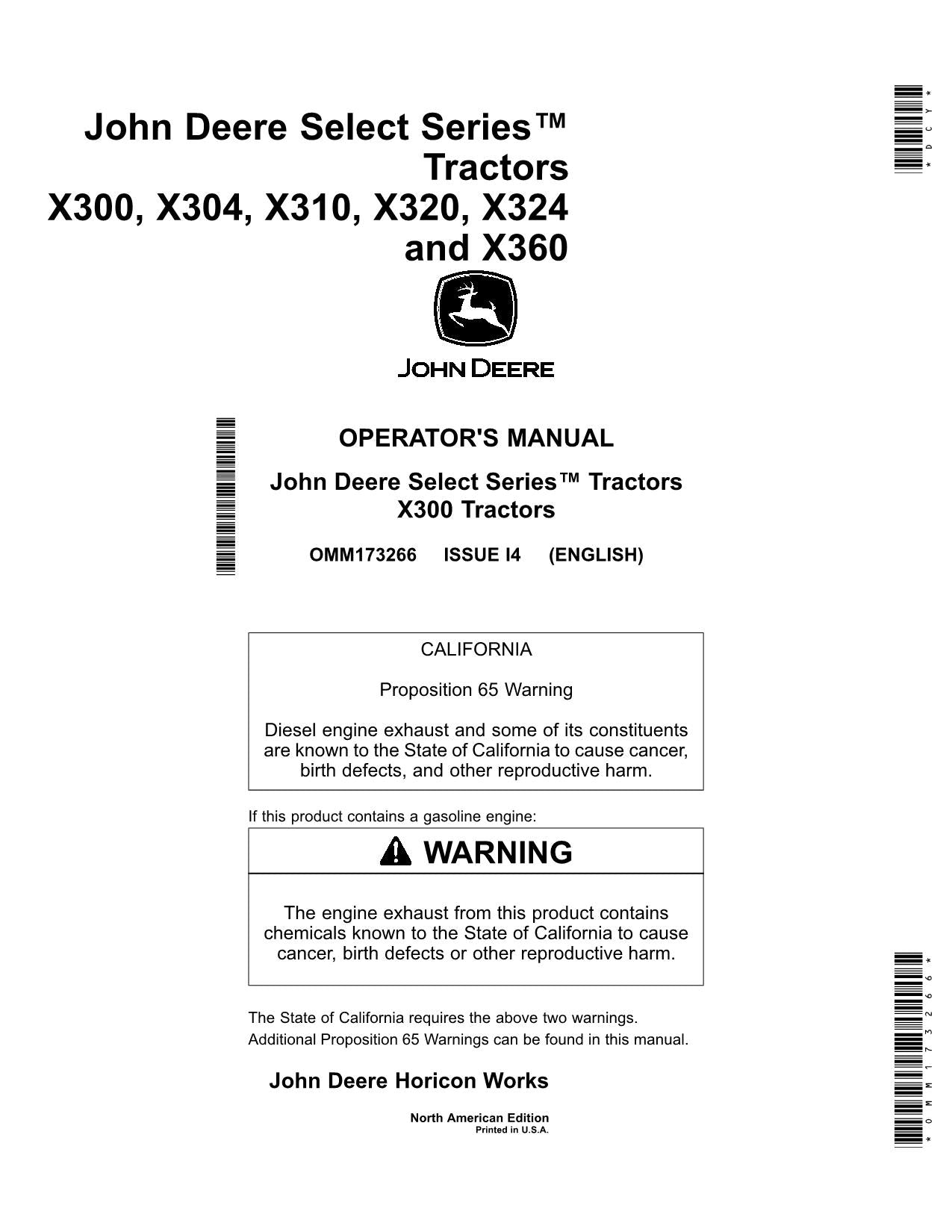 JOHN DEERE X300 X304 X310 X320 X324 X360 TRAKTOR-BETRIEBSHANDBUCH NR. 2