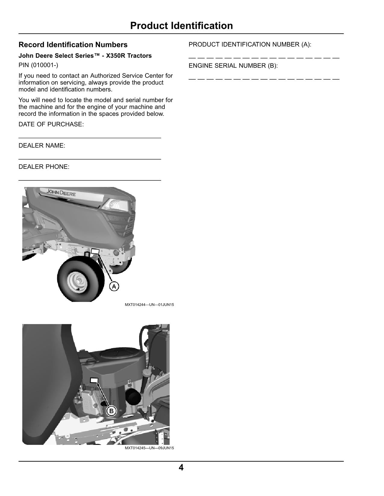 JOHN DEERE X350R TRACTOR OPERATORS MANUAL NORTH AMERICAN EDITION