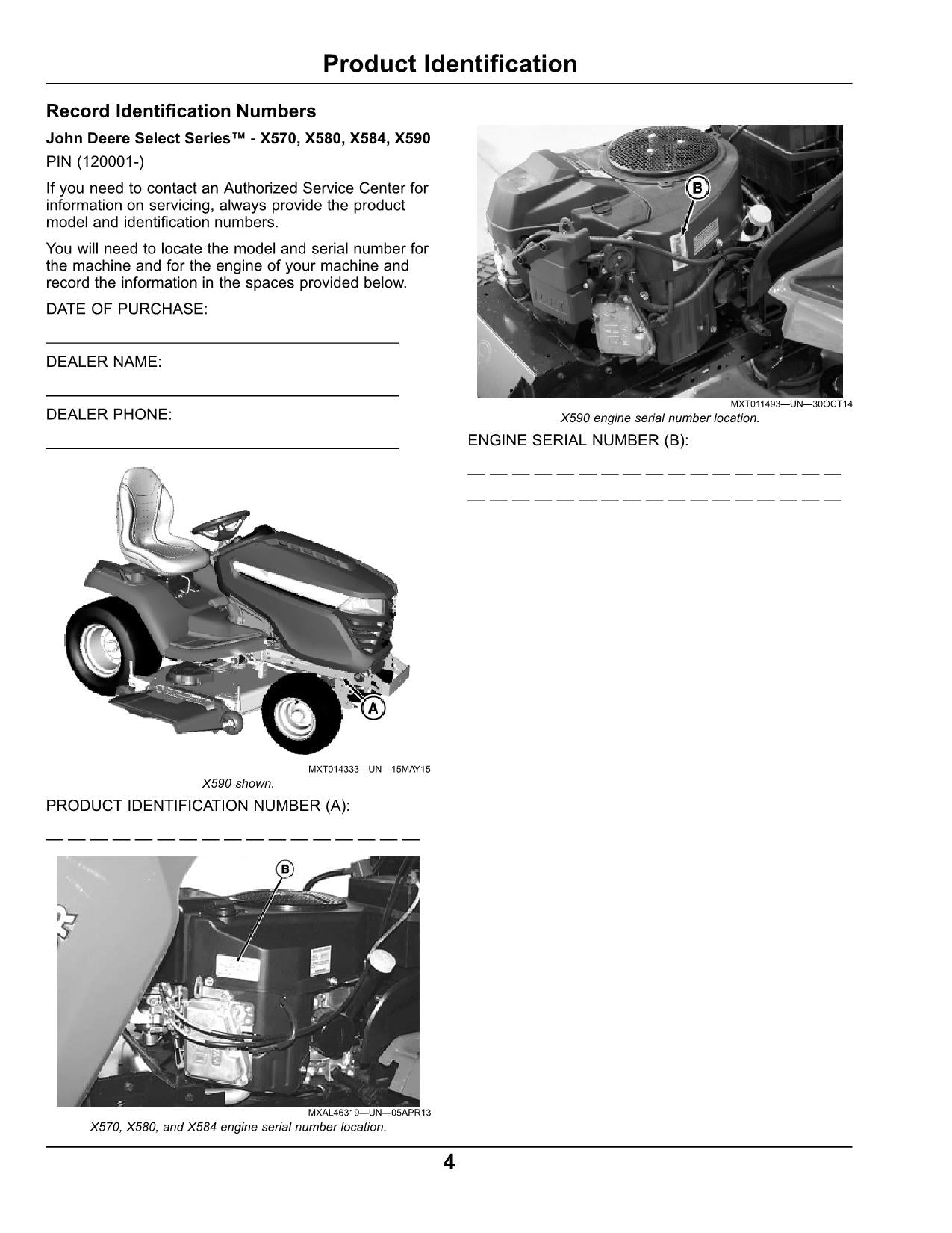 MANUEL D'UTILISATION DU TRACTEUR JOHN DEERE X570 X580 X584 X590120001-