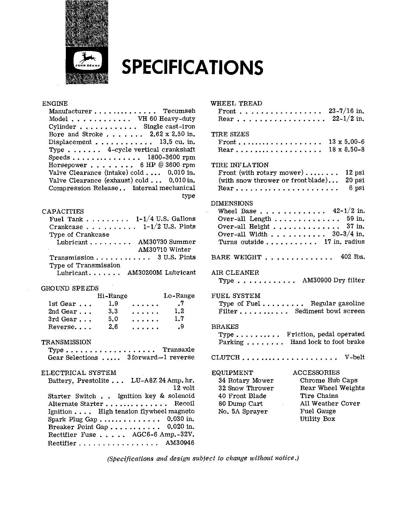 MANUEL D'UTILISATION DU TRACTEUR JOHN DEERE 60 000001-008000