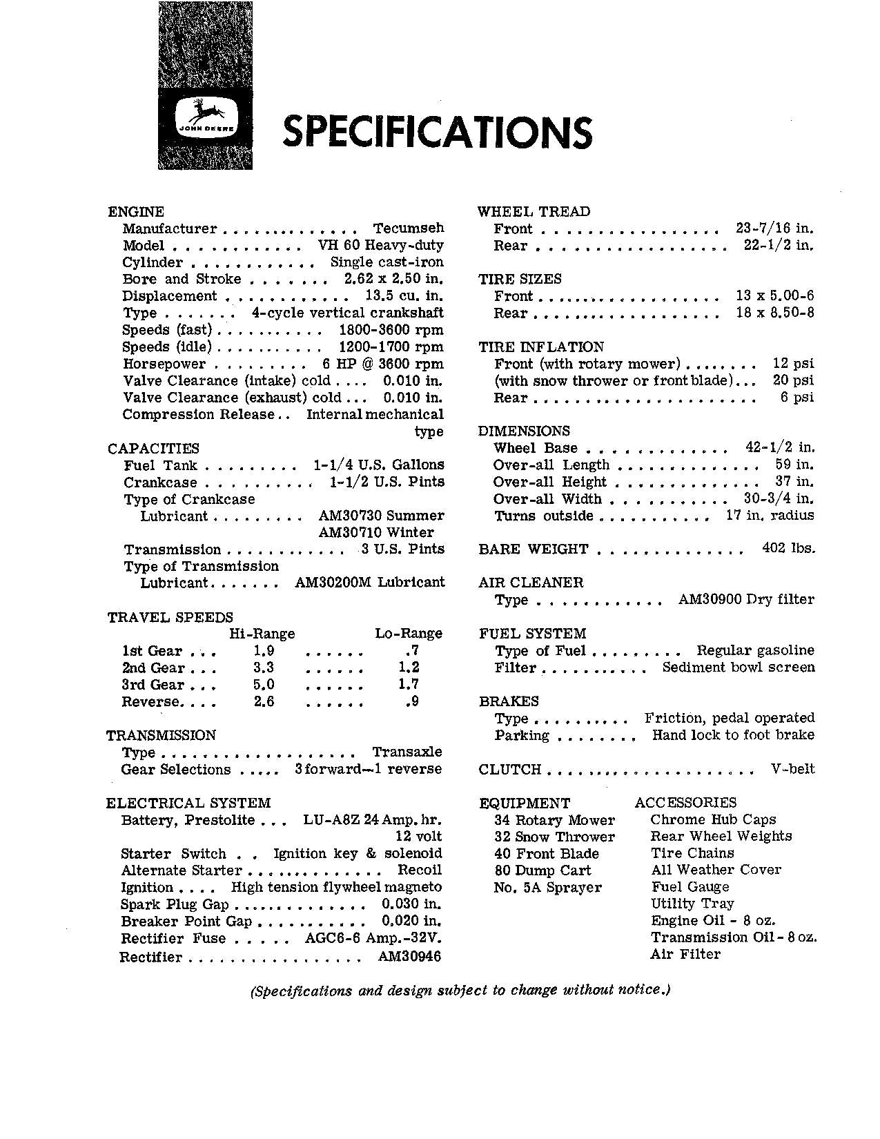 MANUEL D'UTILISATION DU TRACTEUR JOHN DEERE 60 008001-020000