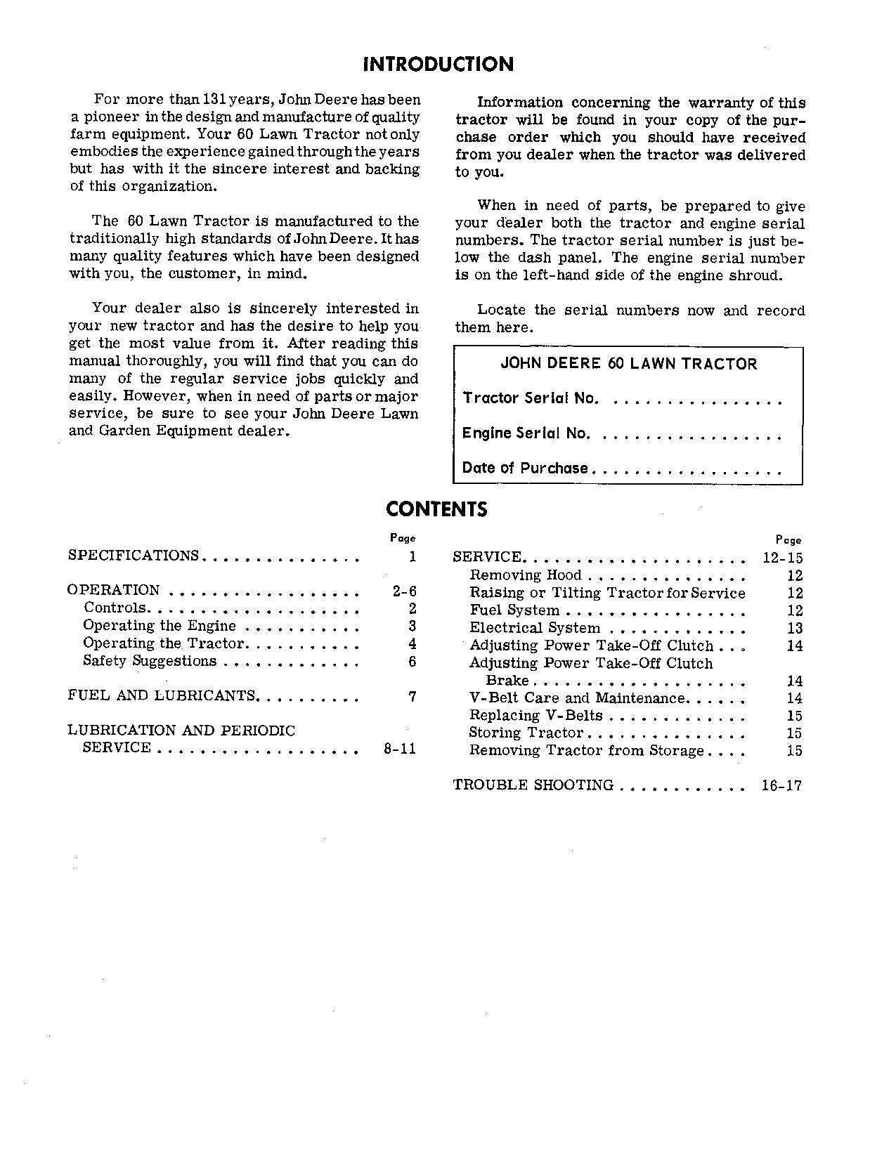 JOHN DEERE 60 TRACTOR OPERATORS MANUAL 020001-025000