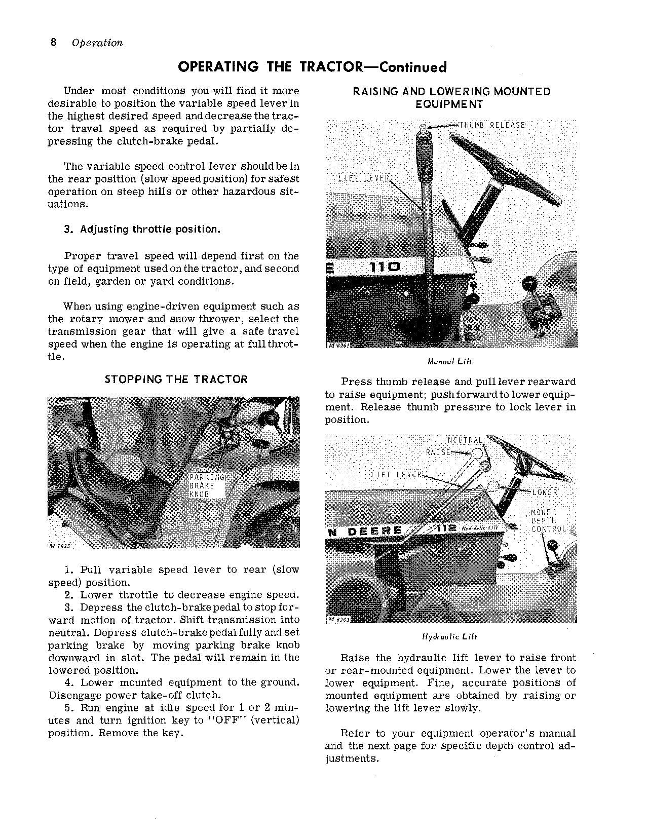 MANUEL D'UTILISATION DU TRACTEUR JOHN DEERE 110 112 112H 110H série 130001-160000