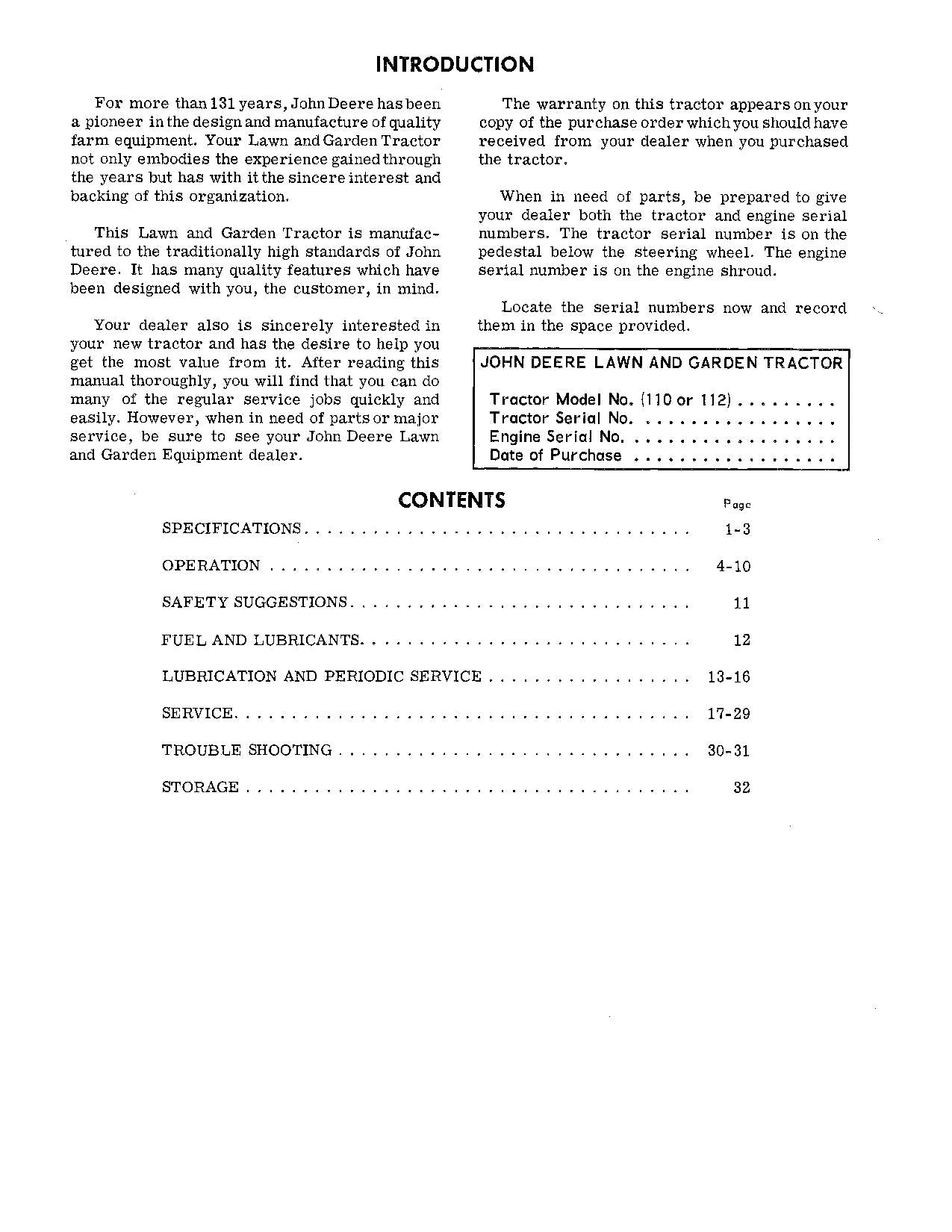 JOHN DEERE 110 112 112H 110H TRACTOR OPERATORS MANUAL ser. 130001-160000