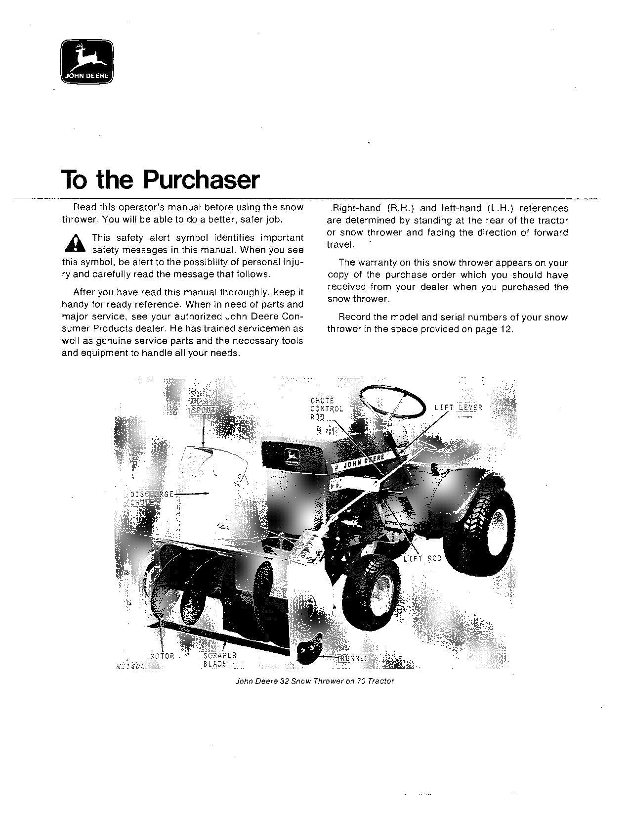 JOHN DEERE 32 70 100 60 TRAKTOR-BETRIEBSHANDBUCH