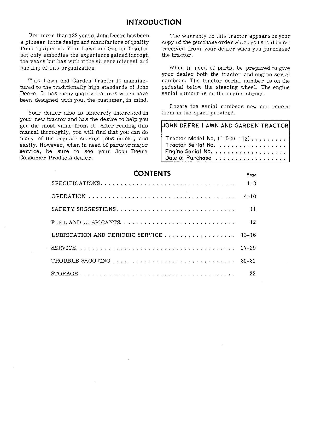 JOHN DEERE 110 112 112H 110H TRACTOR OPERATORS MANUAL ser. 160001-161771