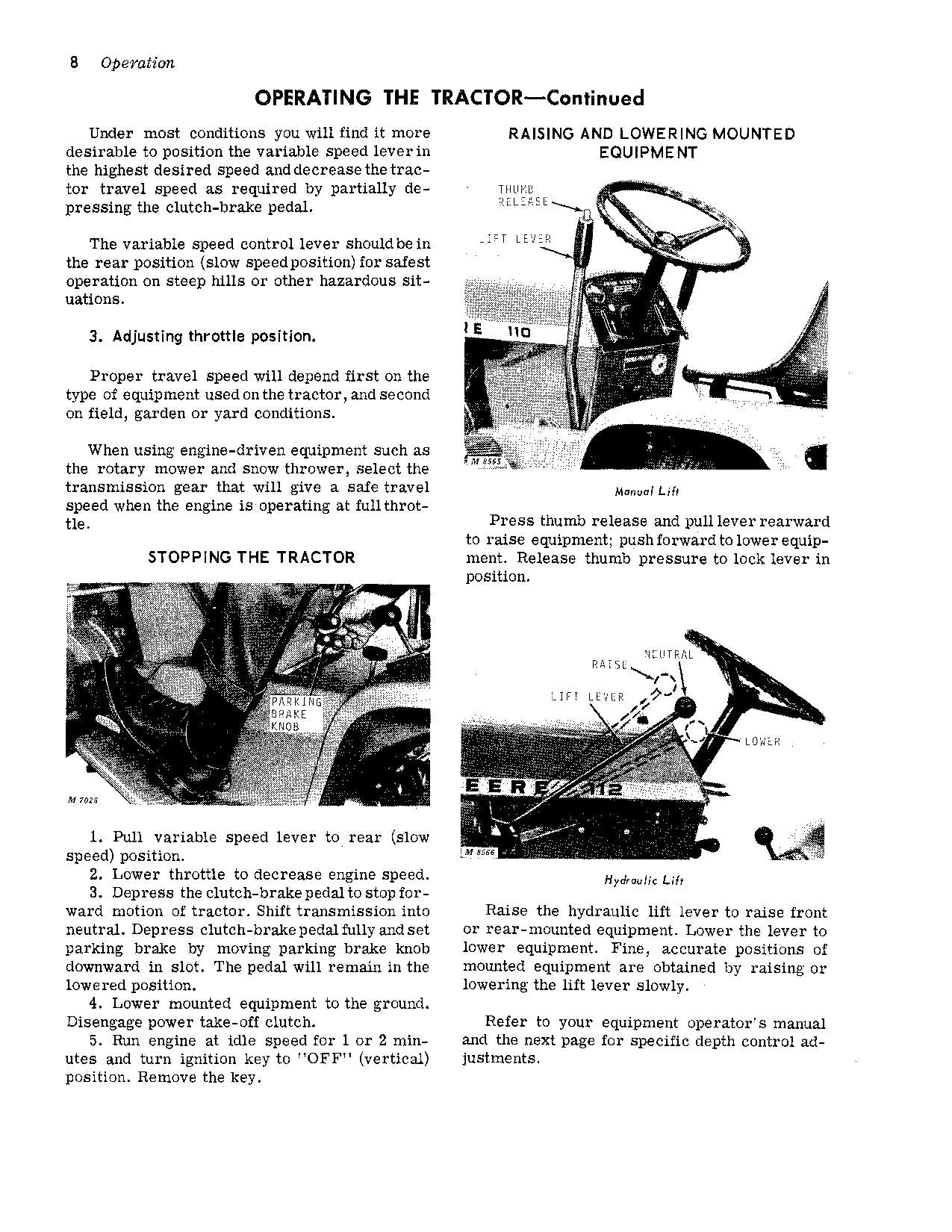 JOHN DEERE 110 112 112H 110H TRACTOR OPERATORS MANUAL SER 161772 - 185000