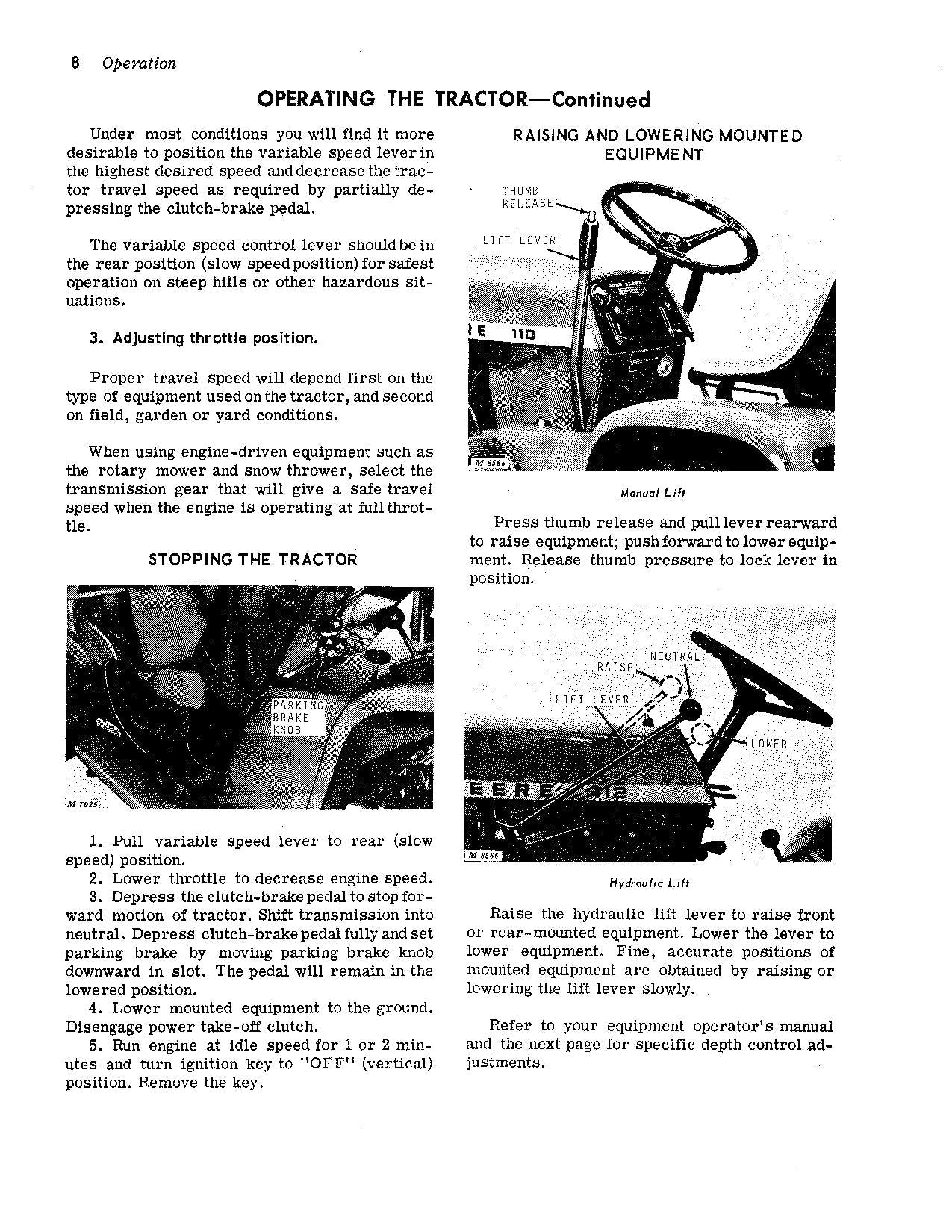 JOHN DEERE 110 112 112H 110H TRAKTOR BEDIENUNGSANLEITUNG SER 185001 - 250000